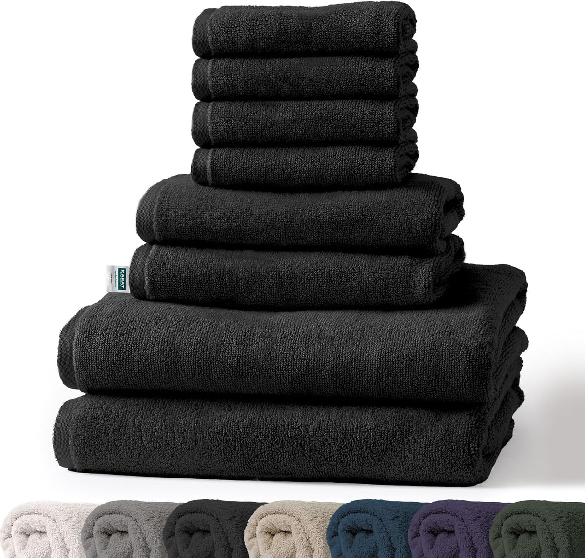 Set de serviettes Bay | Set de 8 serviettes 100% coton | 2 x serviette de bain, 2 x essuie-mains et 4 x savonnettes