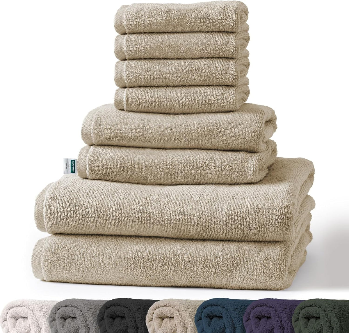 Set de serviettes Bay | Set de 8 serviettes 100% coton | 2 x serviette de bain, 2 x essuie-mains et 4 x savonnettes