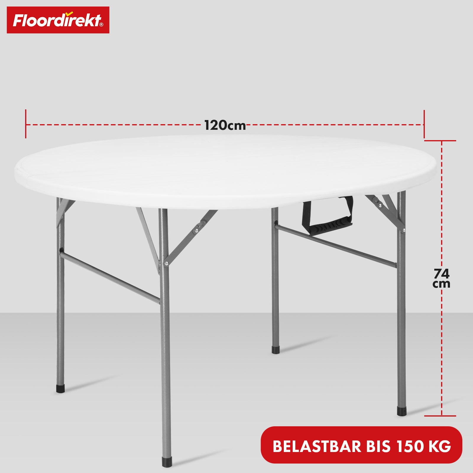 Table pliante | Shiga | Table de jardin ronde blanche | Pliable avec poignée de transport | 120 cm de diamètre