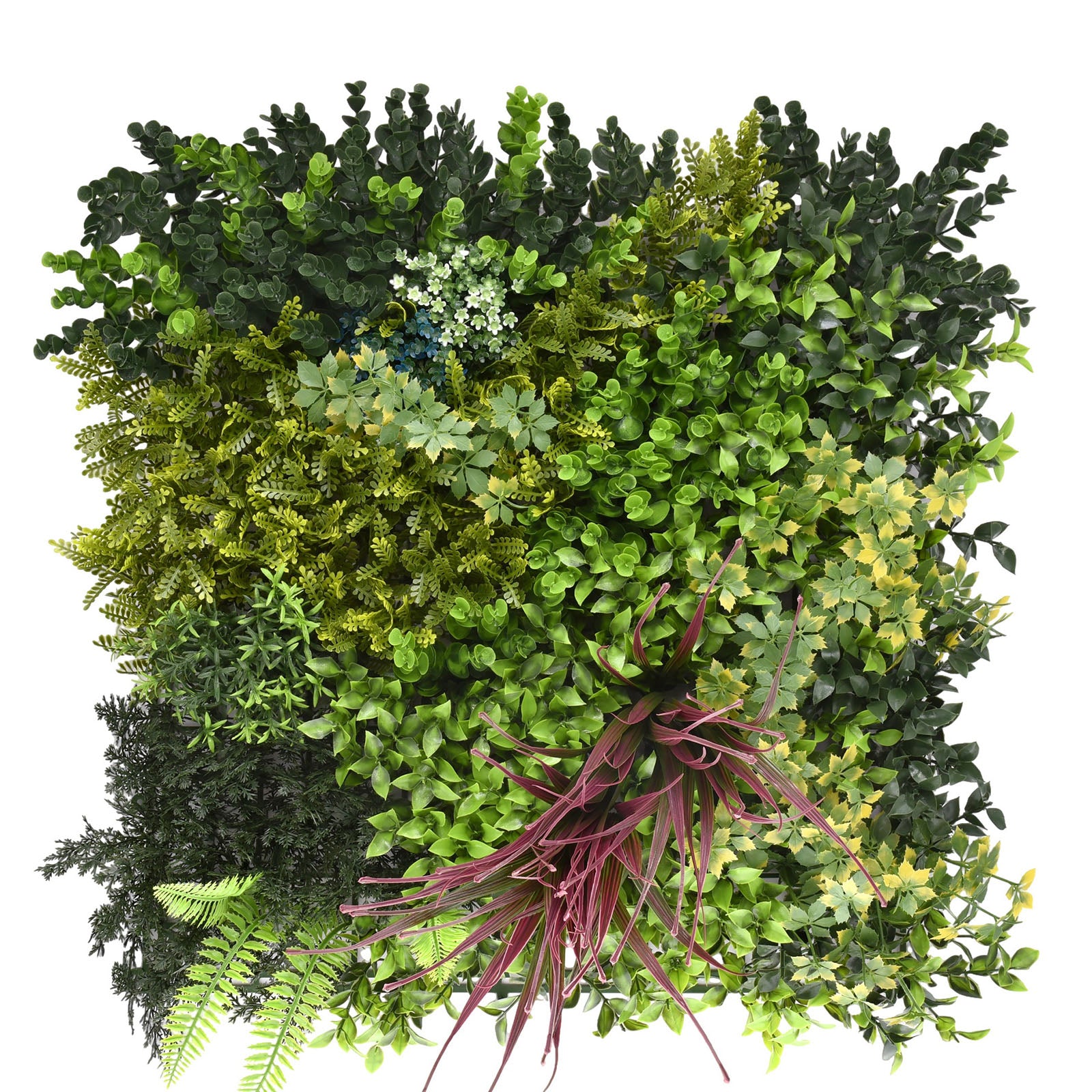 Mur végétal | Heaven Blue | Décoration murale polyvalente avec des accents verts et violets pour une ambiance élégante | 50 x 50 cm