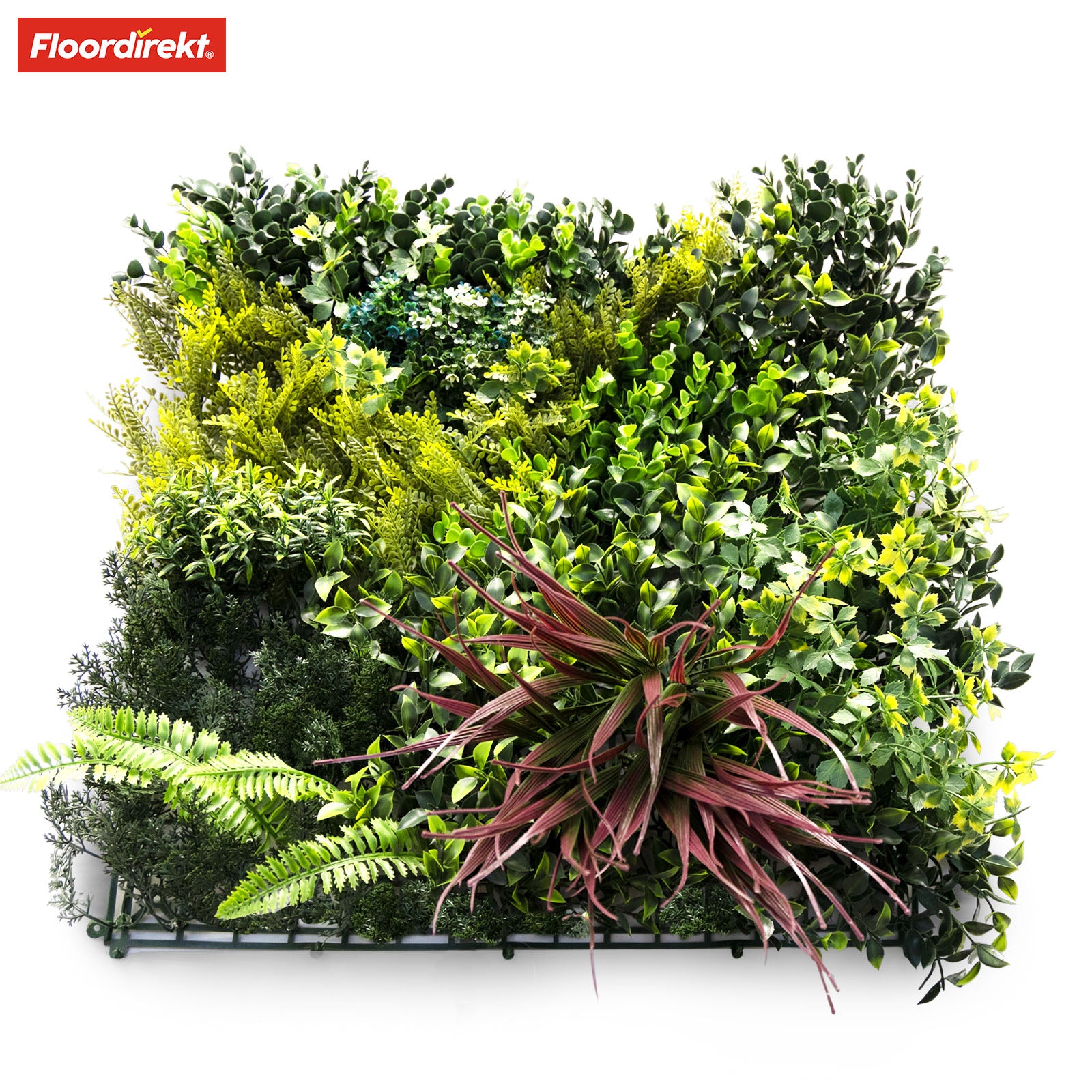 Mur végétal | Heaven Blue | Décoration murale polyvalente avec des accents verts et violets pour une ambiance élégante | 50 x 50 cm