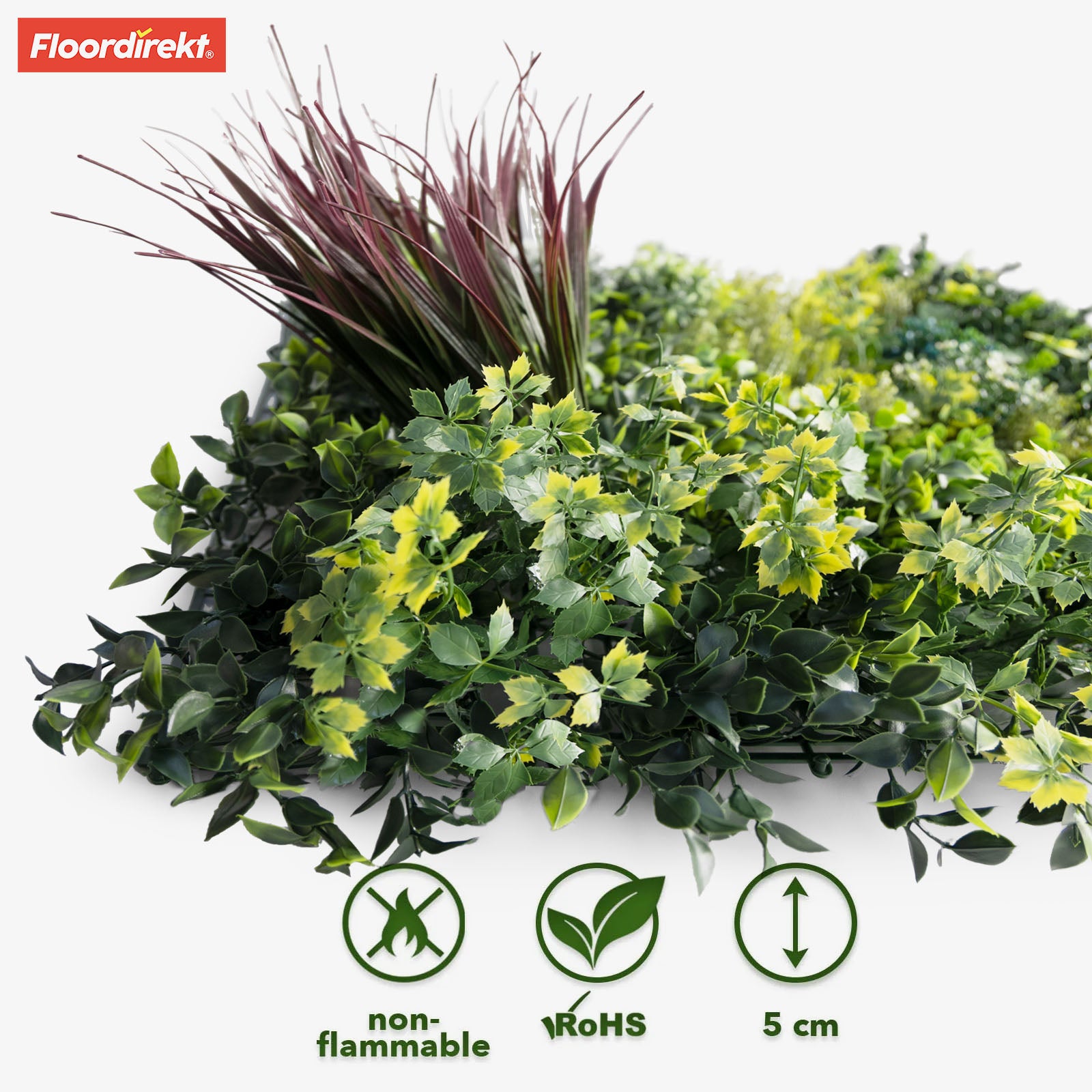 Mur végétal | Heaven Blue | Décoration murale polyvalente avec des accents verts et violets pour une ambiance élégante | 50 x 50 cm