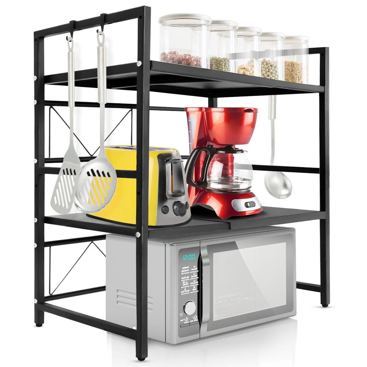 Etagère pour micro-ondes | Durango | Organisateur de cuisine réglable avec 3 crochets | Disponible en 2 tailles