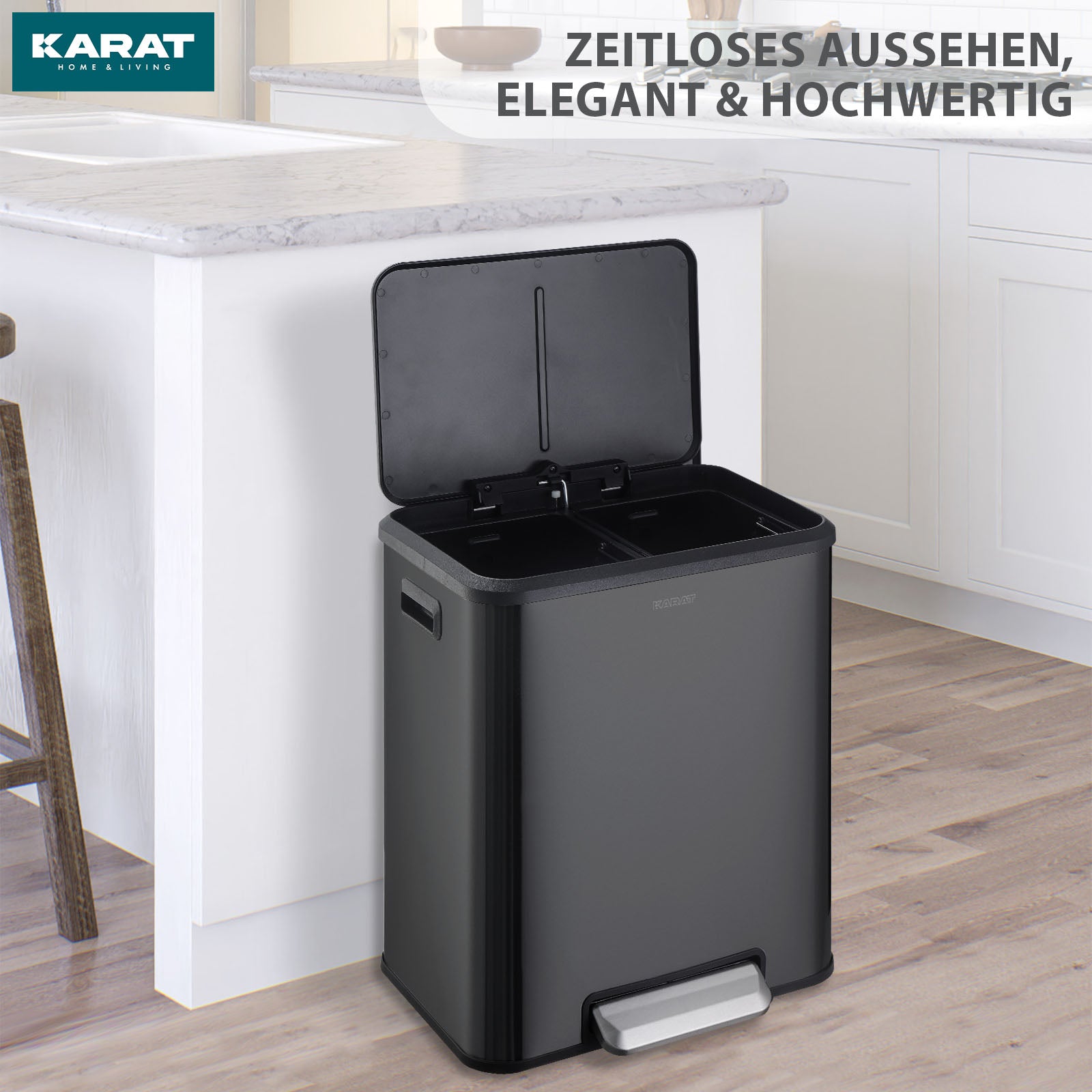 Poubelle | Jack | Capacité 30 L | Tri sélectif 2 voies | Soft-Close & Pedal | Acier inoxydable ou noir