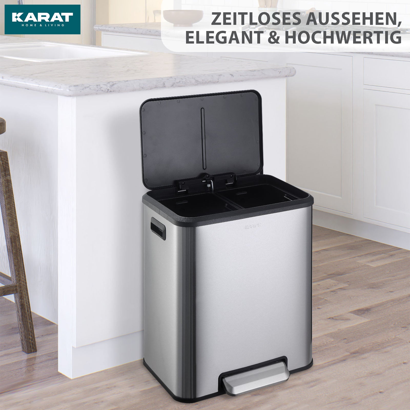 Poubelle | Jack | Capacité 30 L | Tri sélectif 2 voies | Soft-Close & Pedal | Acier inoxydable ou noir