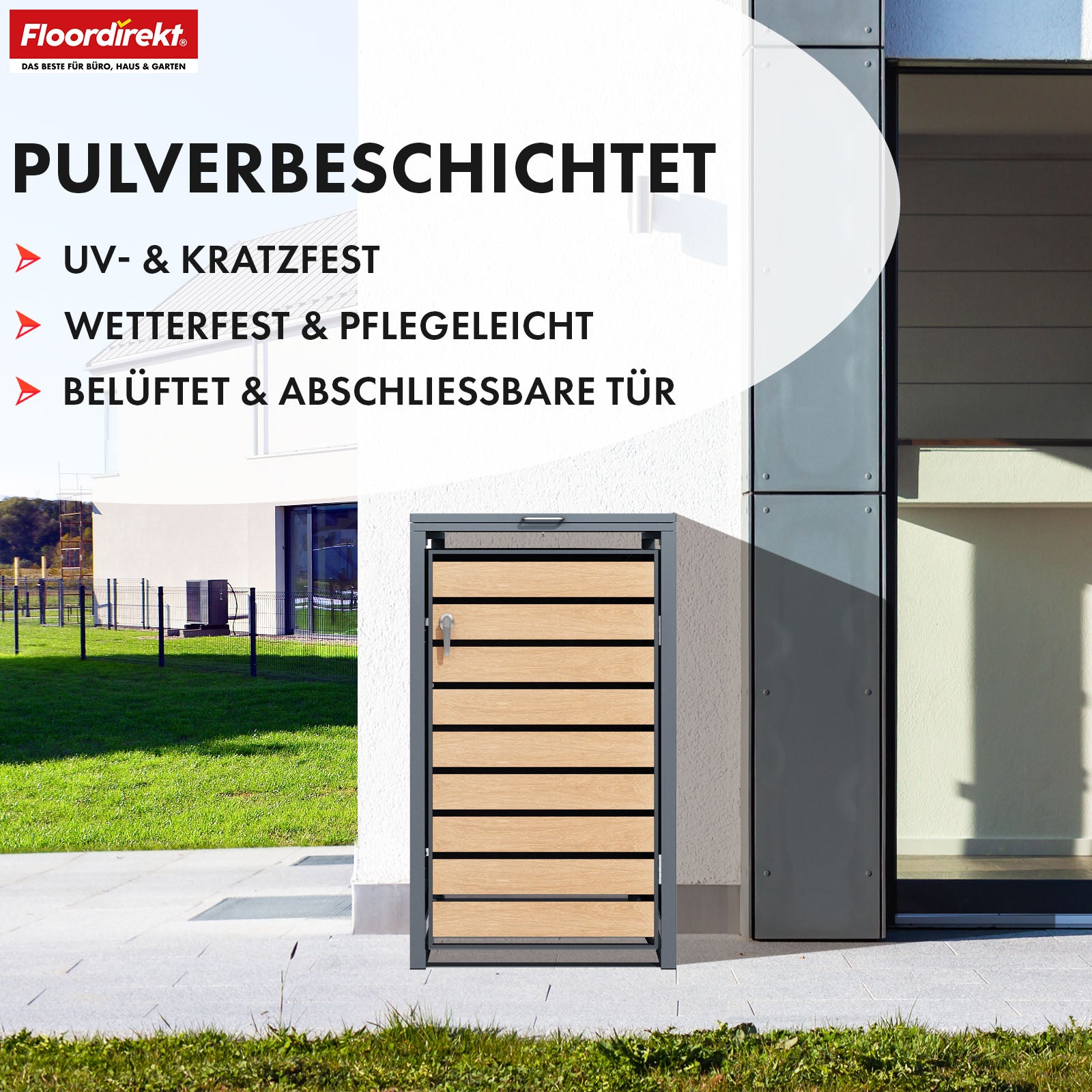 Abri pour poubelles | Johan | Habillage pour poubelles anthracite avec décor bois et cadre robuste en acier inoxydable | 1-3 portes | Rangement de poubelle pour 60-240 L