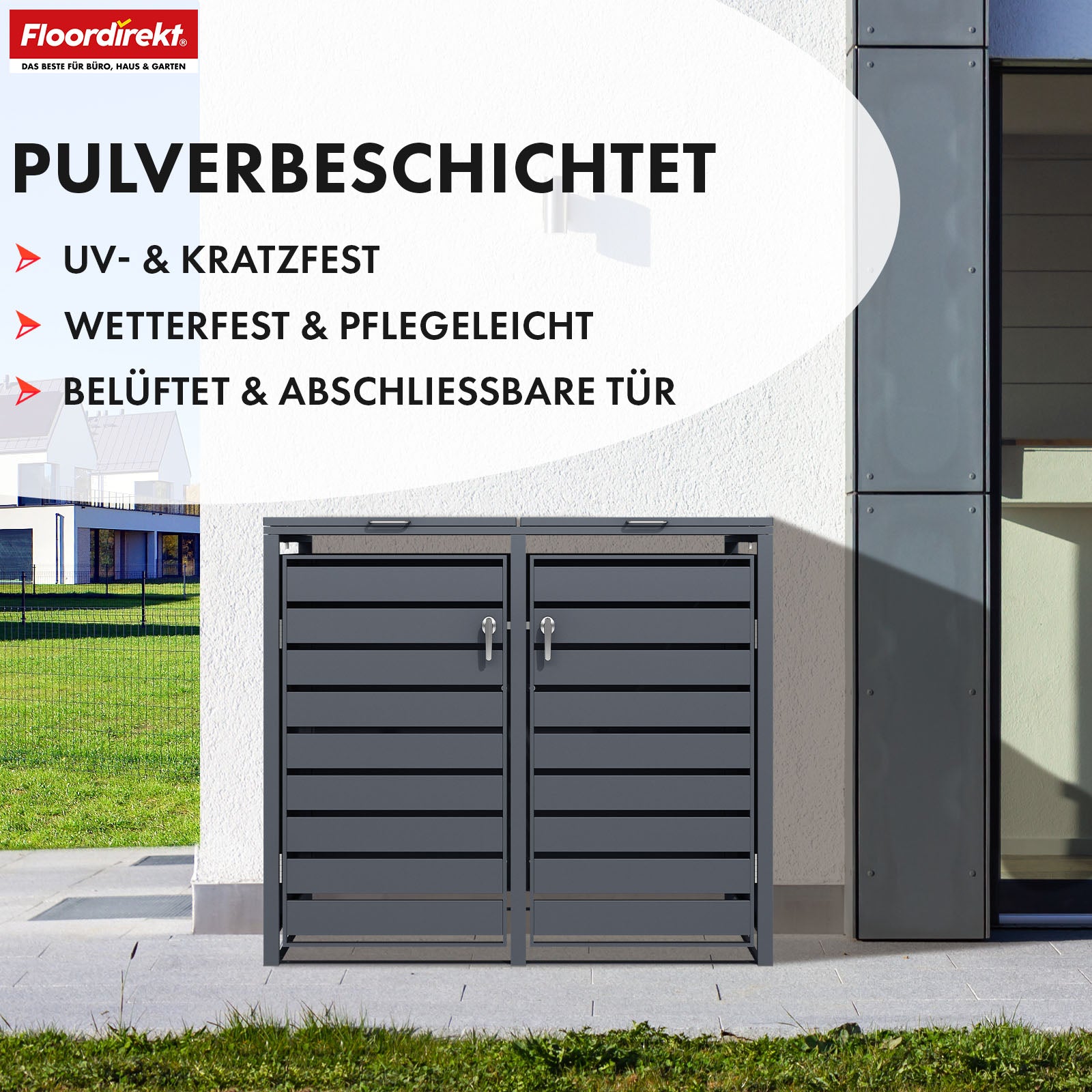 Abri pour poubelles | Magnus | Habillage de poubelle anthracite résistant aux intempéries avec cadre en acier inoxydable | 1-3 portes | Convient pour les poubelles de 60-240 L