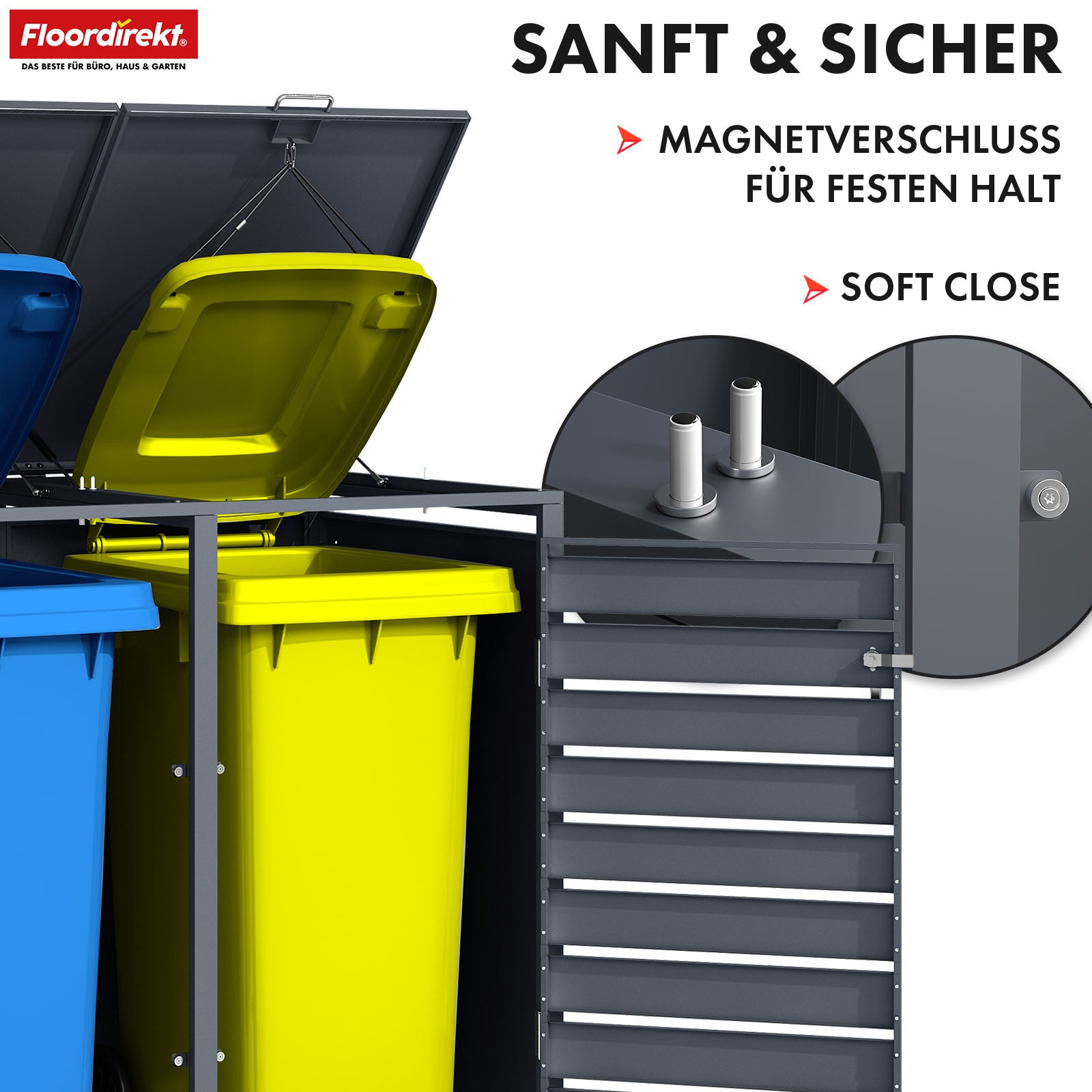 Abri pour poubelles | Magnus | Habillage de poubelle anthracite résistant aux intempéries avec cadre en acier inoxydable | 1-3 portes | Convient pour les poubelles de 60-240 L