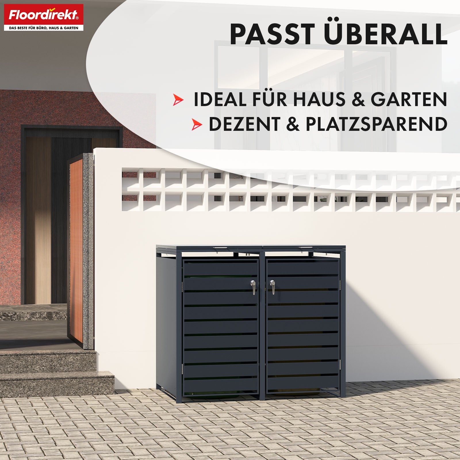 Abri pour poubelles | Magnus | Habillage de poubelle anthracite résistant aux intempéries avec cadre en acier inoxydable | 1-3 portes | Convient pour les poubelles de 60-240 L