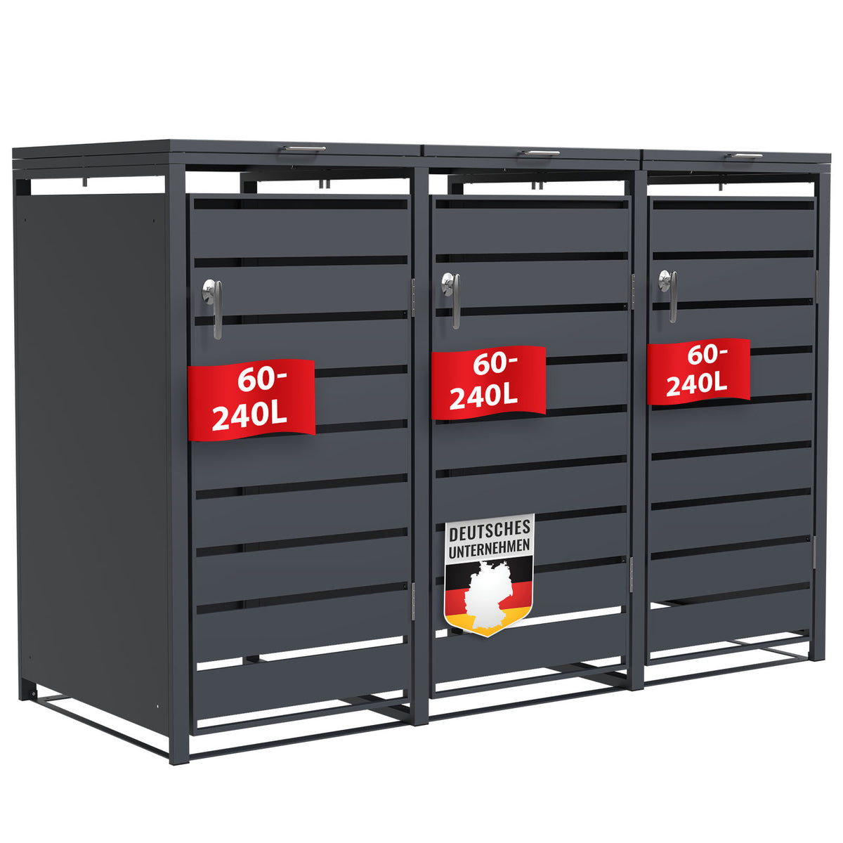 Abri pour poubelles | Magnus | Habillage de poubelle anthracite résistant aux intempéries avec cadre en acier inoxydable | 1-3 portes | Convient pour les poubelles de 60-240 L