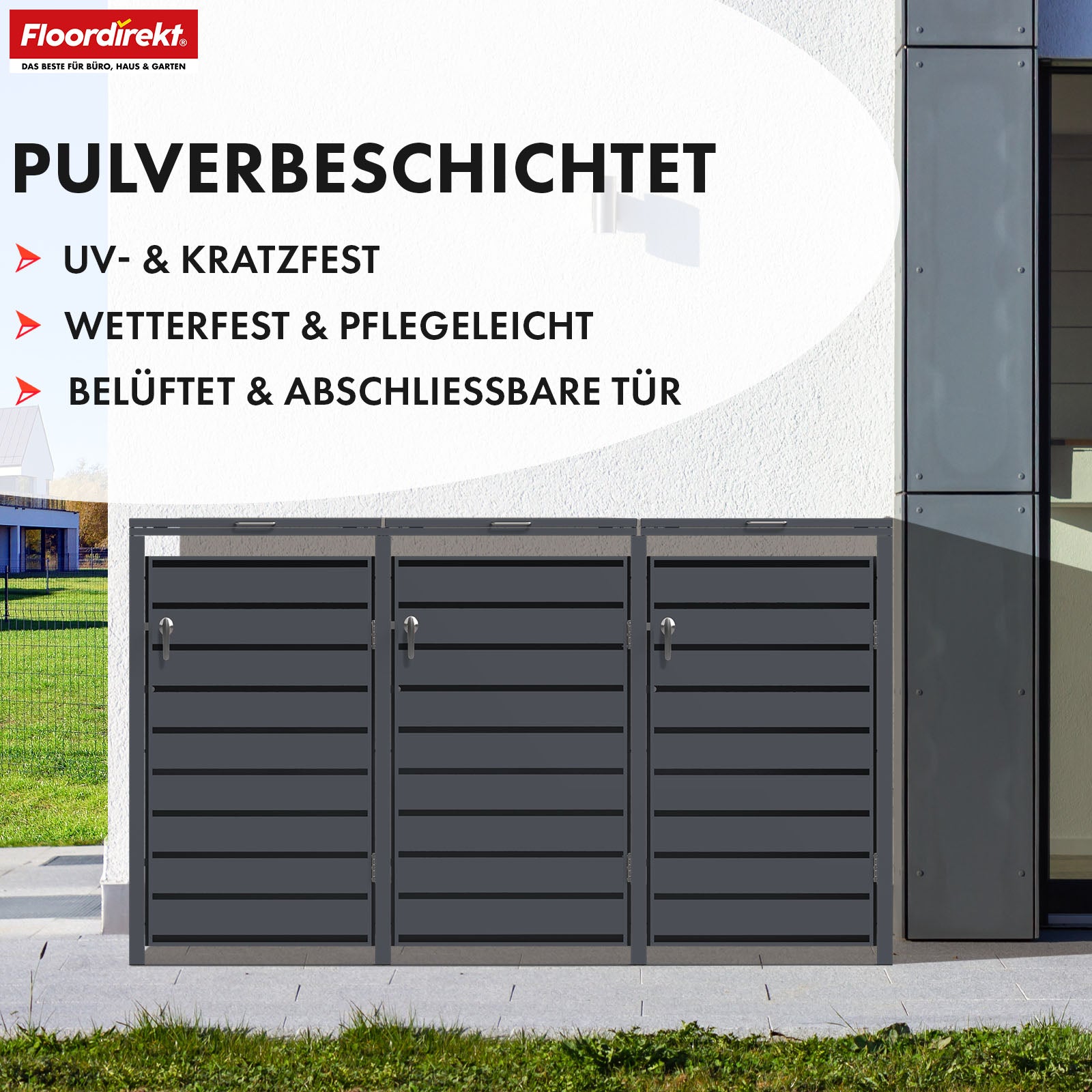 Abri pour poubelles | Magnus | Habillage de poubelle anthracite résistant aux intempéries avec cadre en acier inoxydable | 1-3 portes | Convient pour les poubelles de 60-240 L