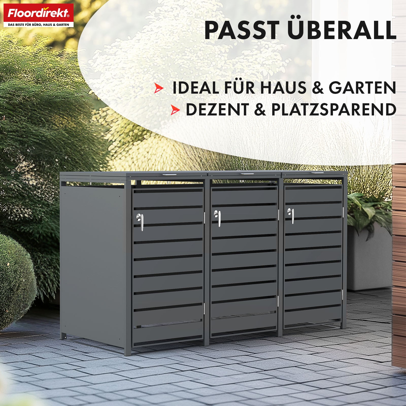 Abri pour poubelles | Magnus | Habillage de poubelle anthracite résistant aux intempéries avec cadre en acier inoxydable | 1-3 portes | Convient pour les poubelles de 60-240 L
