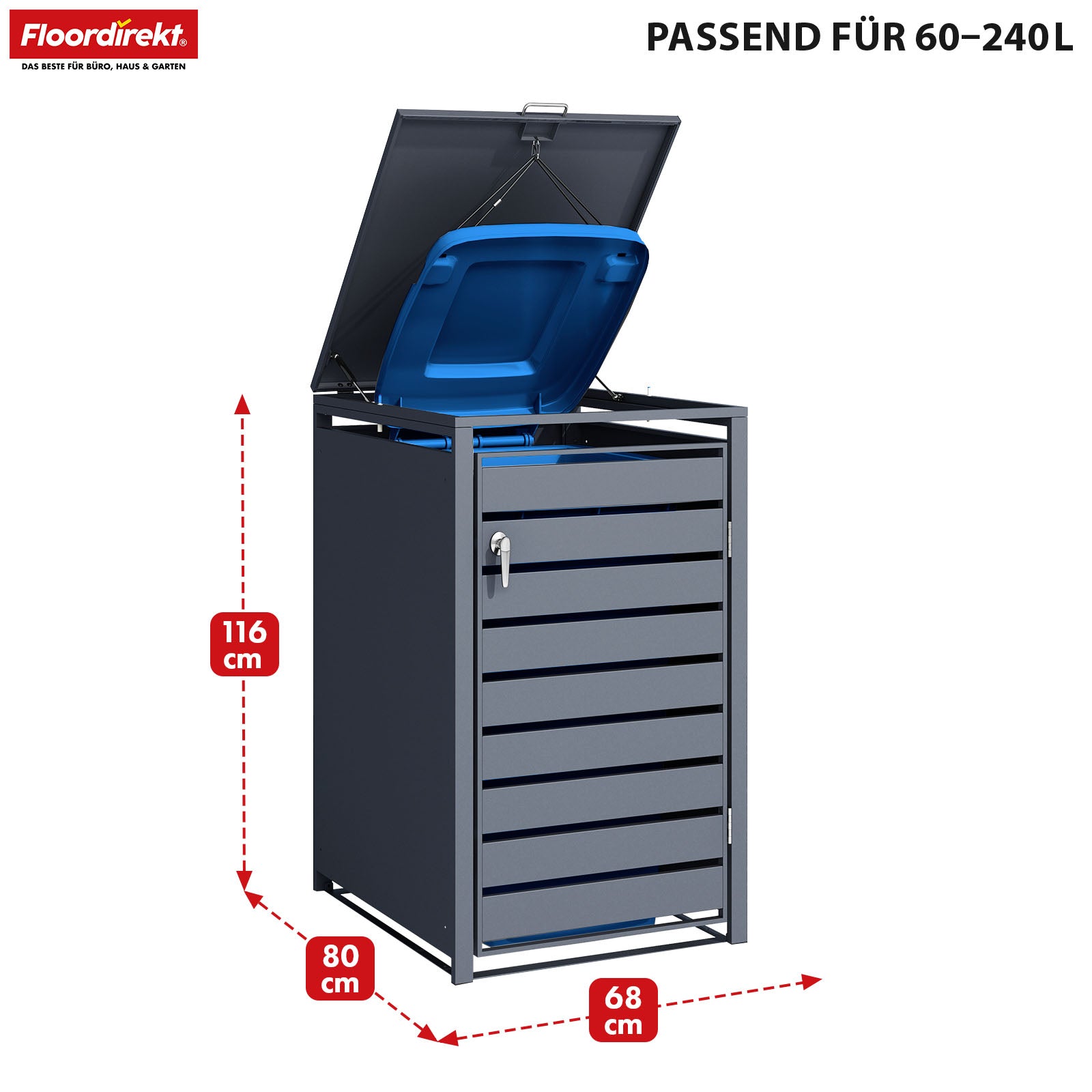 Abri pour poubelles | Magnus | Habillage de poubelle anthracite résistant aux intempéries avec cadre en acier inoxydable | 1-3 portes | Convient pour les poubelles de 60-240 L