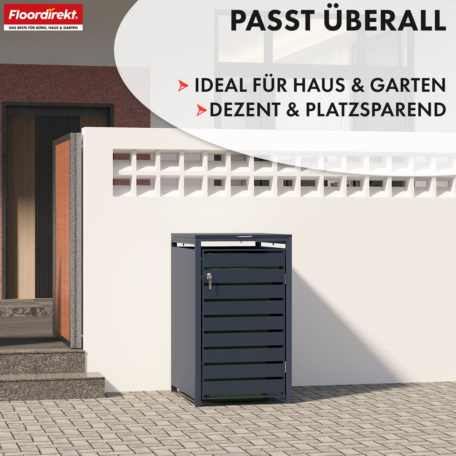 Abri pour poubelles | Magnus | Habillage de poubelle anthracite résistant aux intempéries avec cadre en acier inoxydable | 1-3 portes | Convient pour les poubelles de 60-240 L