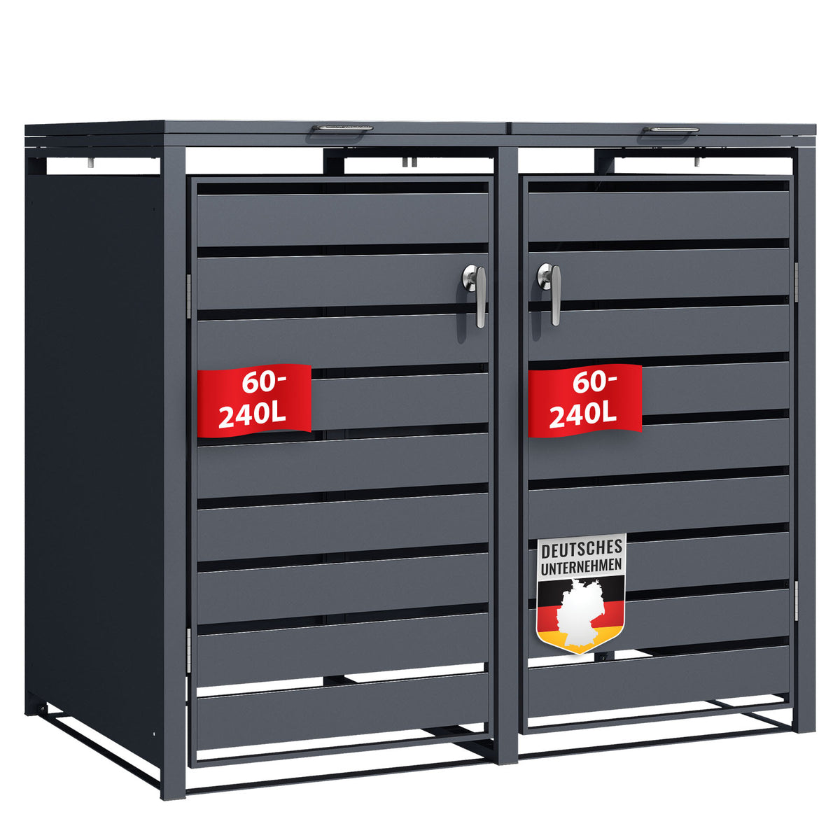 Abri pour poubelles | Magnus | Habillage de poubelle anthracite résistant aux intempéries avec cadre en acier inoxydable | 1-3 portes | Convient pour les poubelles de 60-240 L