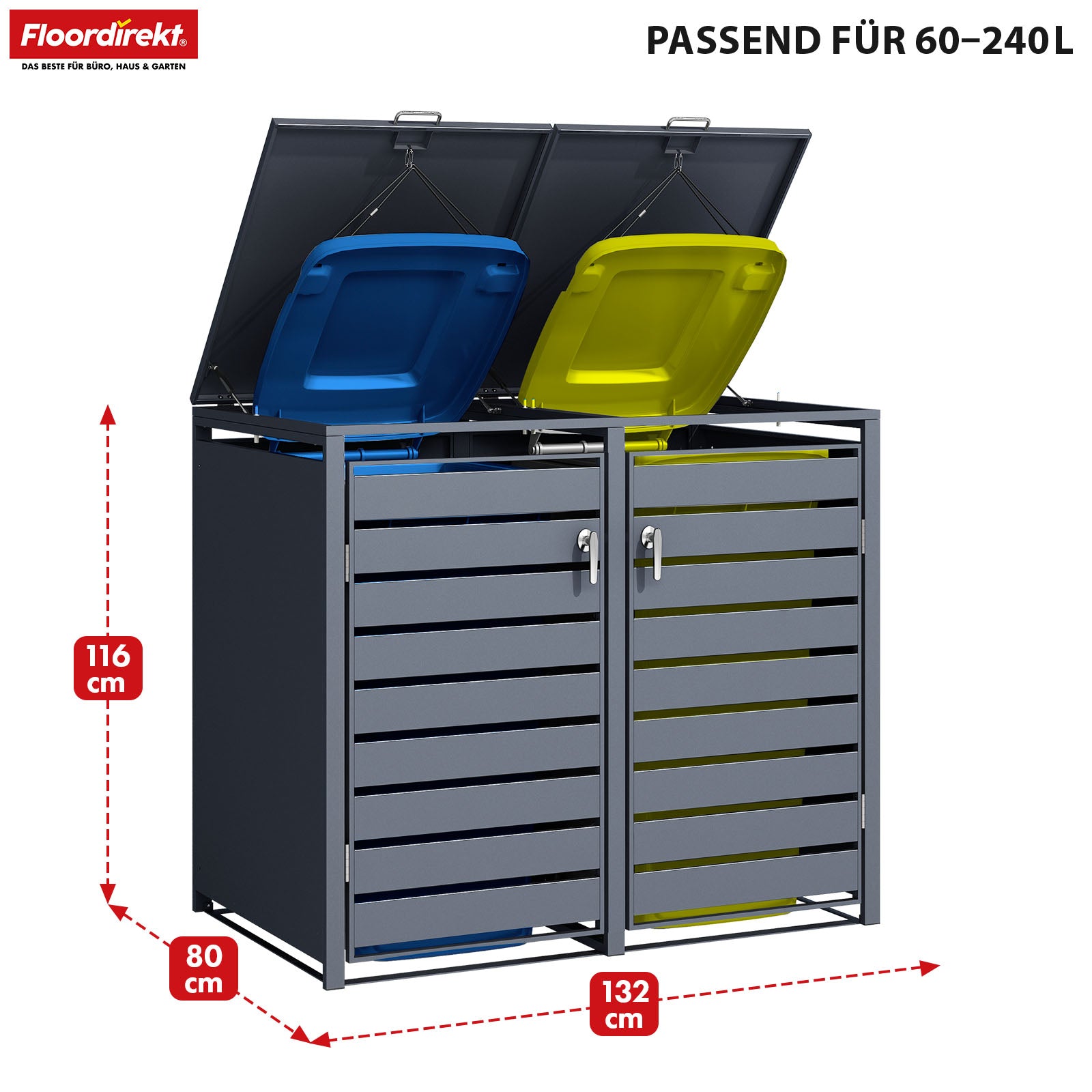 Abri pour poubelles | Magnus | Habillage de poubelle anthracite résistant aux intempéries avec cadre en acier inoxydable | 1-3 portes | Convient pour les poubelles de 60-240 L