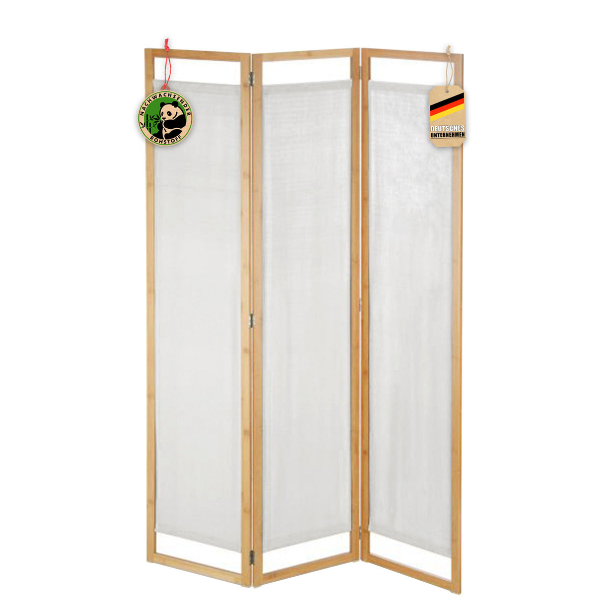 Titel FR Cloison en bambou | Tennessee | Séparation de pièce flexible en 3 parties, en bambou et en tissu