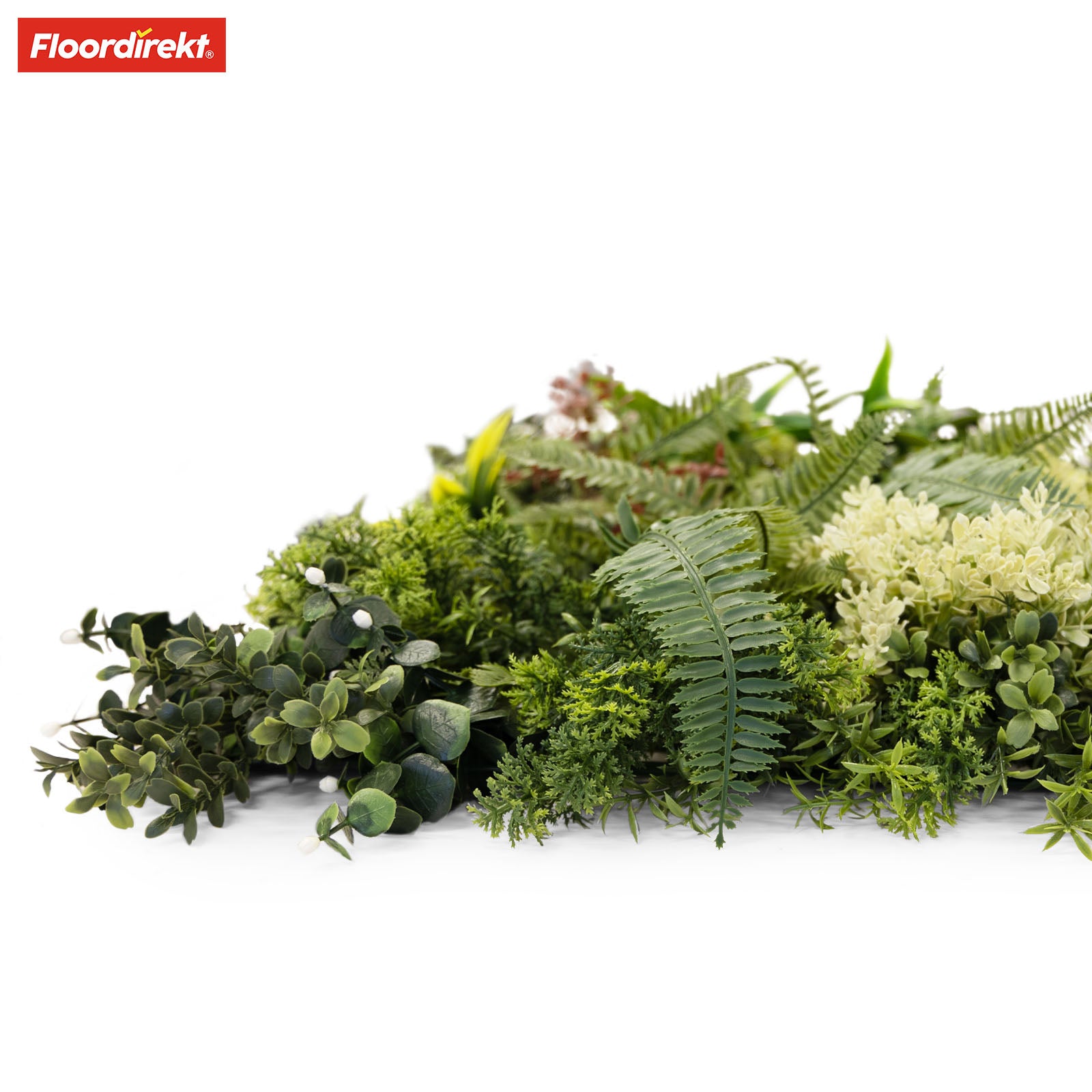 Mur végétal | Rhea | Décoration murale élégante avec plantes vertes et fleurs blanches | 50 x 50 cm