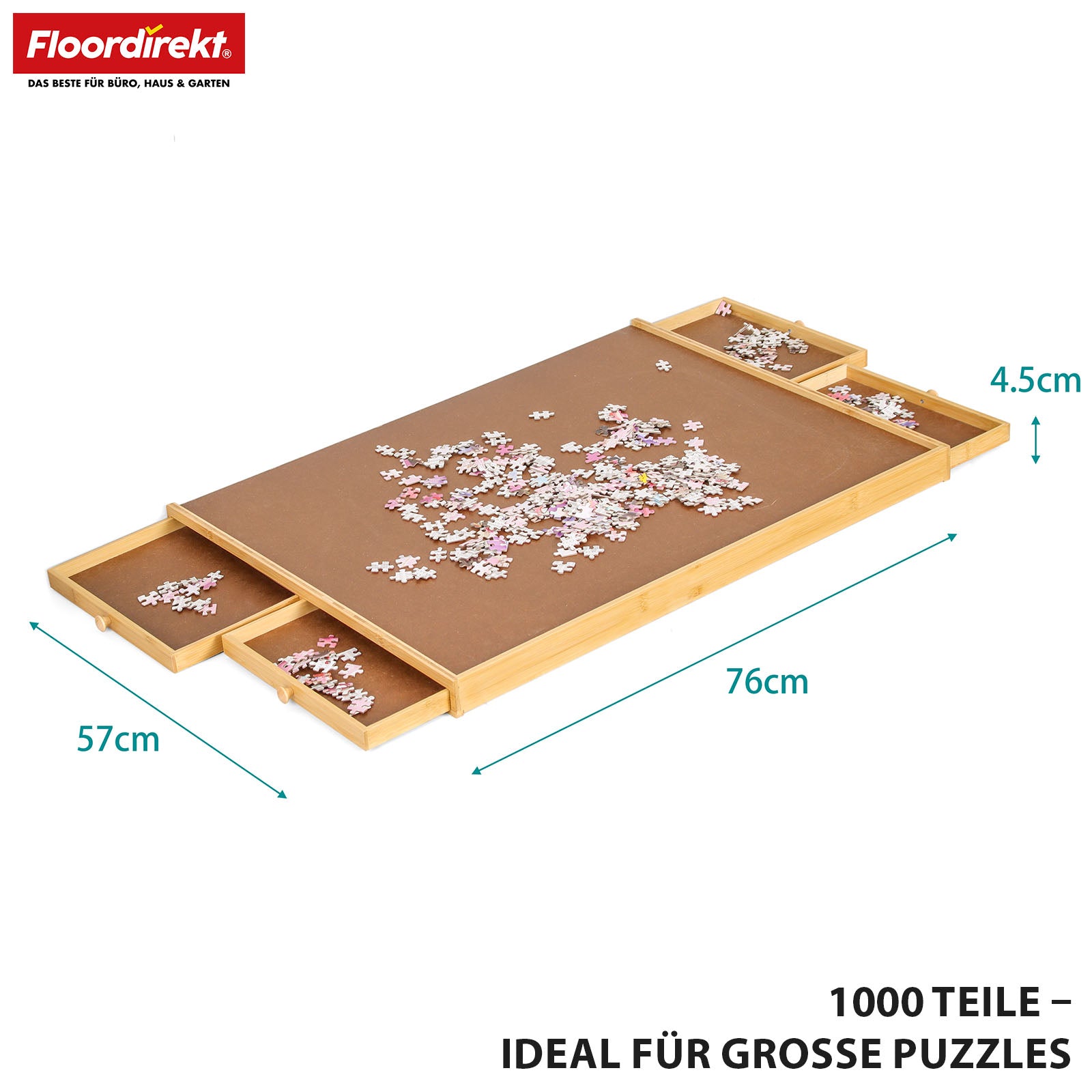 Table de puzzle | Yukon | Support de puzzle compact avec tiroirs en bambou & MDF | Pour jusqu'à 1000 pièces