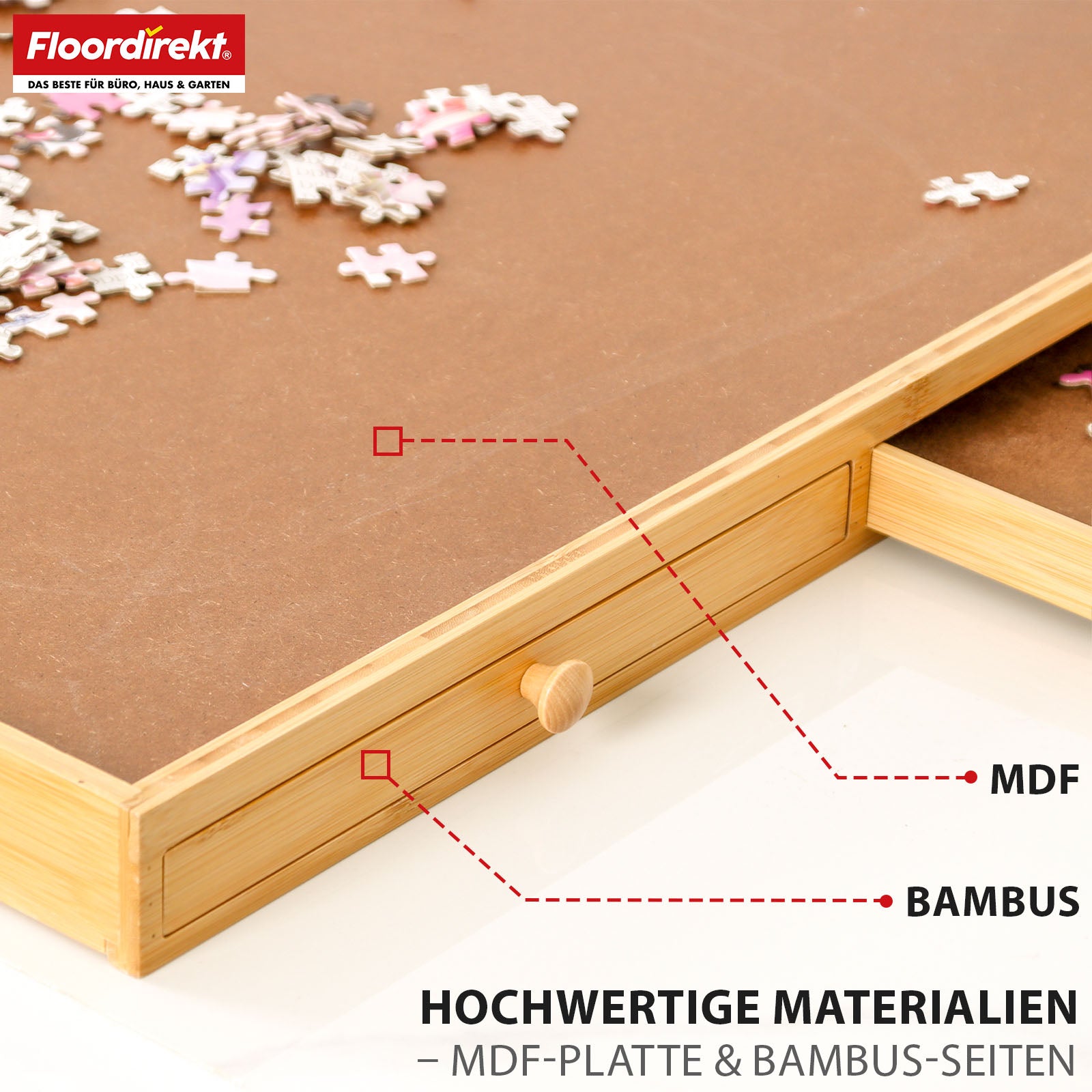 Table de puzzle | Yukon | Support de puzzle compact avec tiroirs en bambou & MDF | Pour jusqu'à 1000 pièces