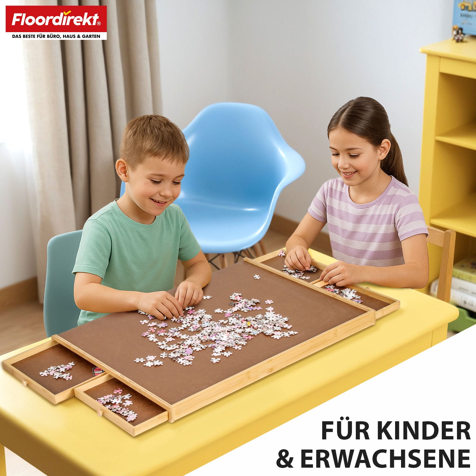 Table de puzzle | Yukon | Support de puzzle compact avec tiroirs en bambou & MDF | Pour jusqu'à 1000 pièces