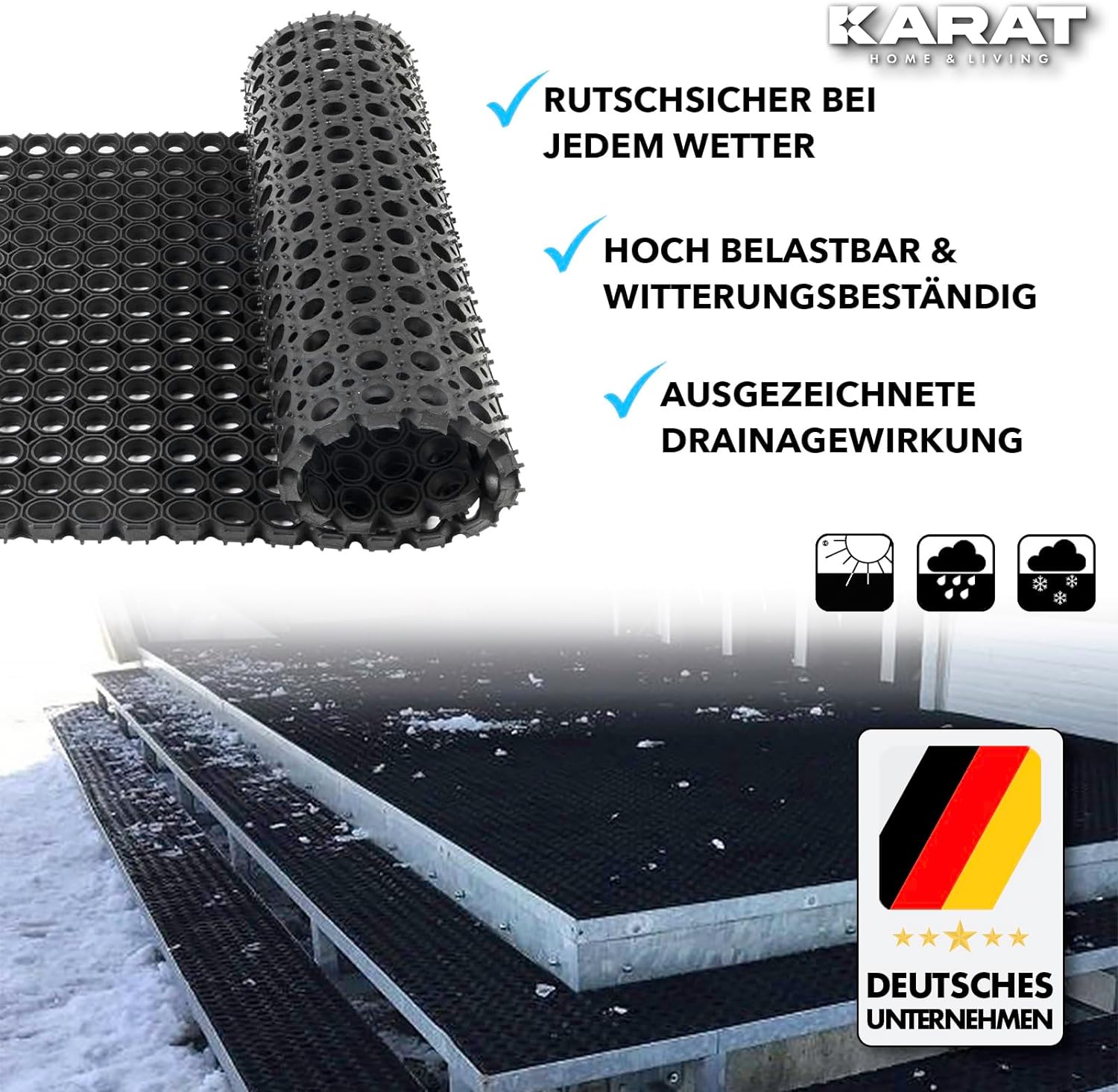 Tapis en caoutchouc à anneaux octogonaux | Épaisseur: 23 mm | Également disponible en découpe sur mesure