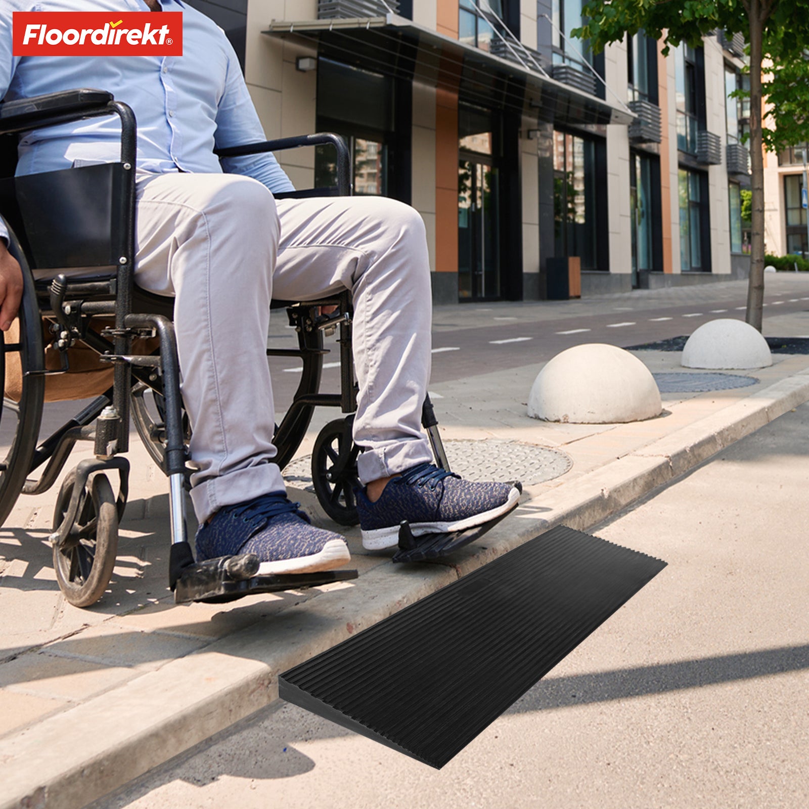 Rampe de seuil | Andes | Rampe pour fauteuil roulant en caoutchouc recyclé, antidérapante et sans barrière, pour l'intérieur et l'extérieur | 90 x 20 x 3 cm