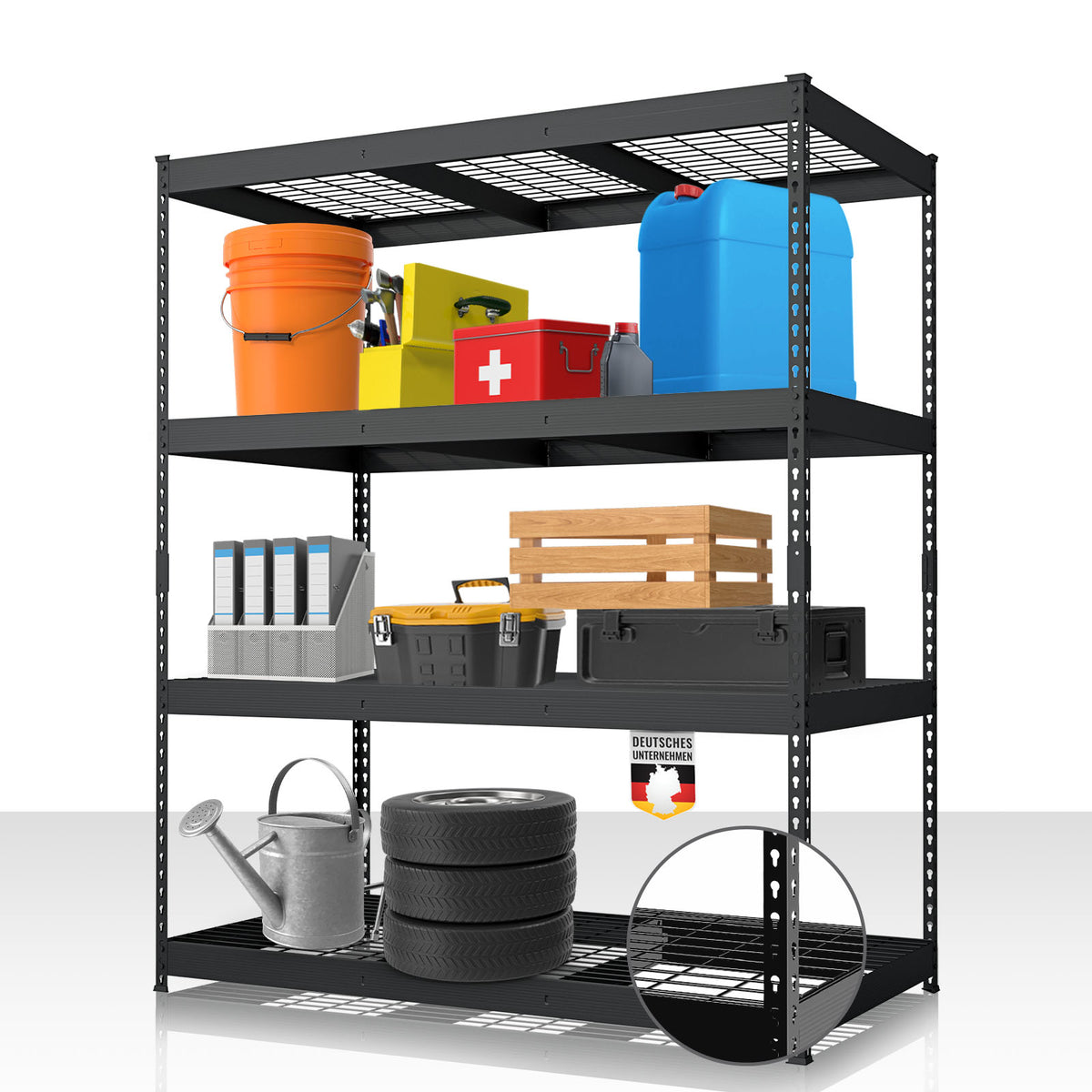 Étagère pour charges lourdes | Yukon Rivet | Étagère en acier avec tablettes grillagées | Capacité de charge de 250-350 kg par étage | Différentes tailles et couleurs