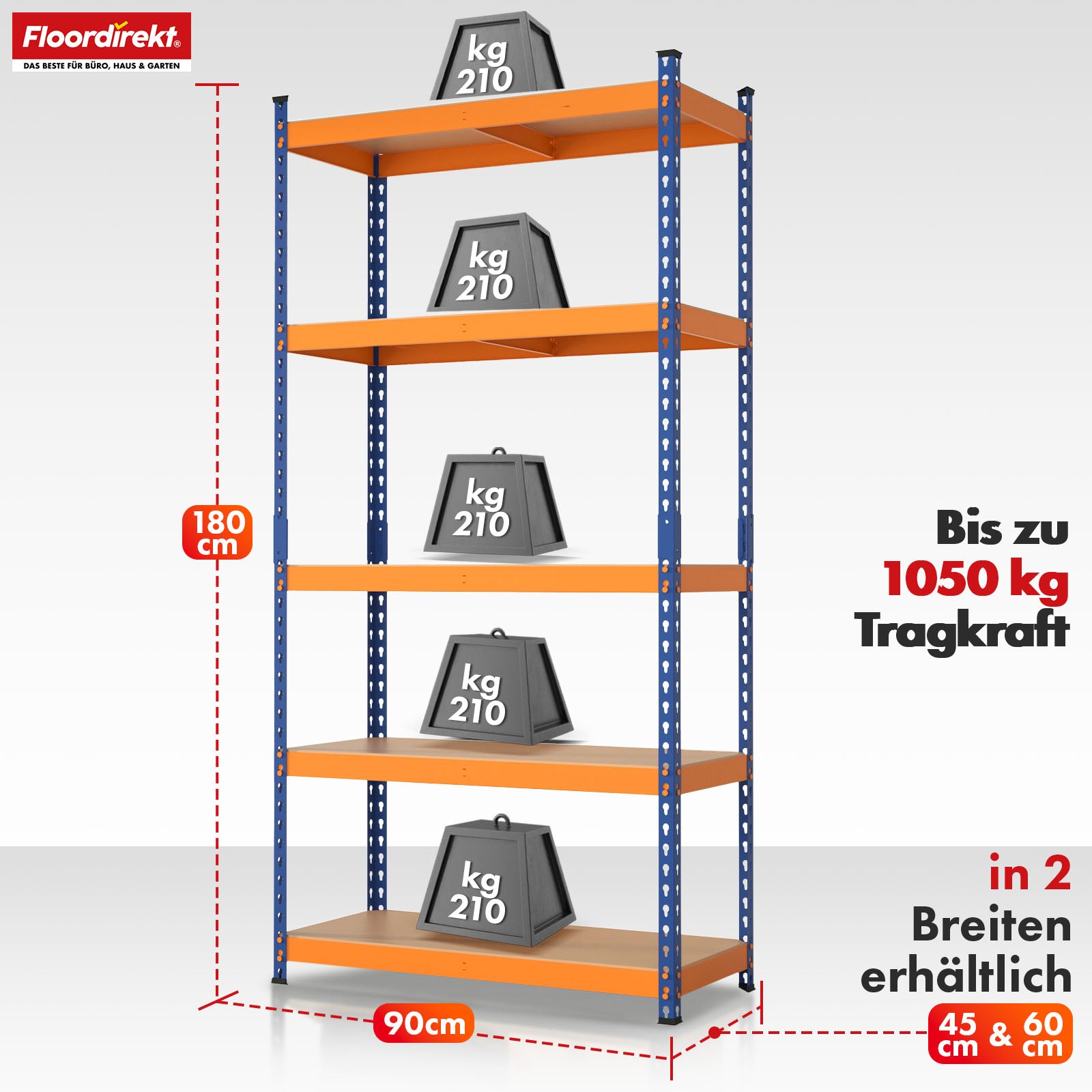 Étagère pour charges lourdes | Rhino | Étagère de stockage avec 5 étagères | Charge admissible de 1050 kg | Système d'emboîtement innovant | En différentes couleurs et tailles