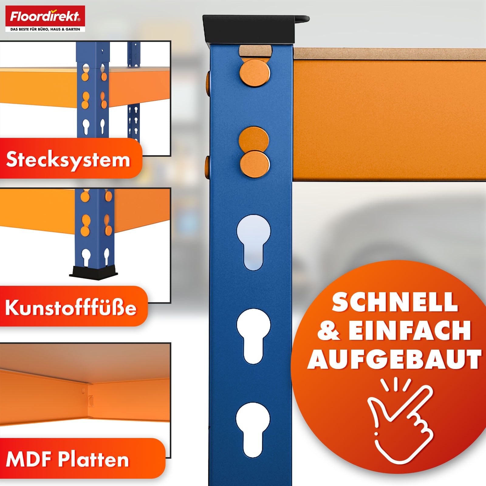 Étagère pour charges lourdes | Rhino | Étagère de stockage avec 5 étagères | Charge admissible de 1050 kg | Système d'emboîtement innovant | En différentes couleurs et tailles