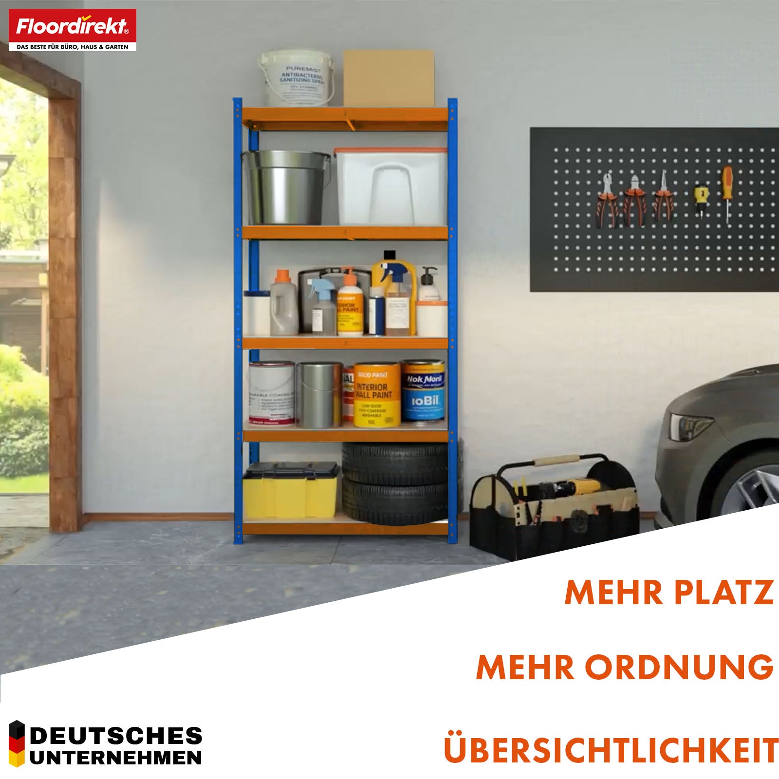 Étagère pour charges lourdes | Rhino | Étagère de stockage avec 5 étagères | Charge admissible de 1050 kg | Système d'emboîtement innovant | En différentes couleurs et tailles