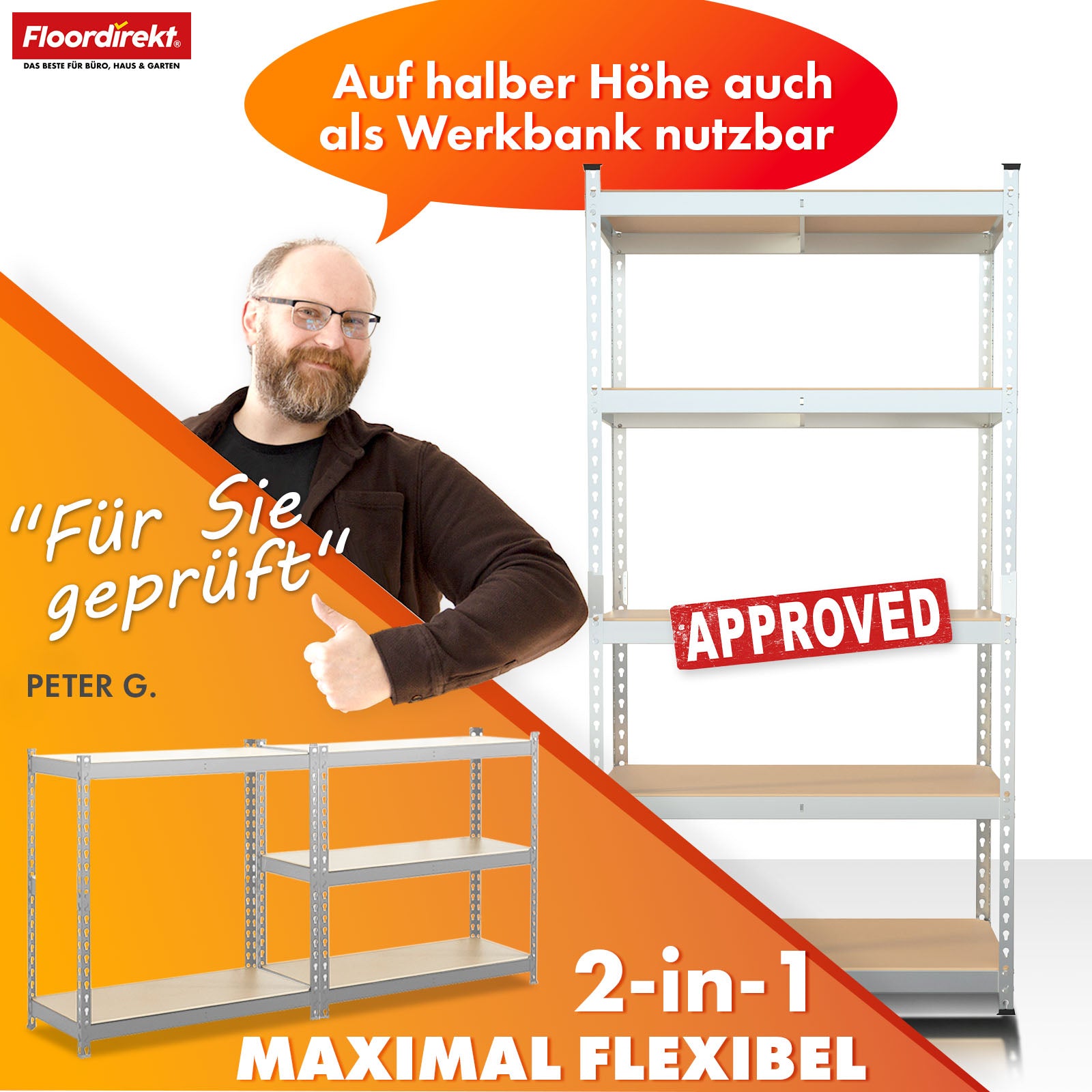 Étagère pour charges lourdes | Rhino | Étagère de stockage avec 5 étagères | Charge admissible de 1050 kg | Système d'emboîtement innovant | En différentes couleurs et tailles