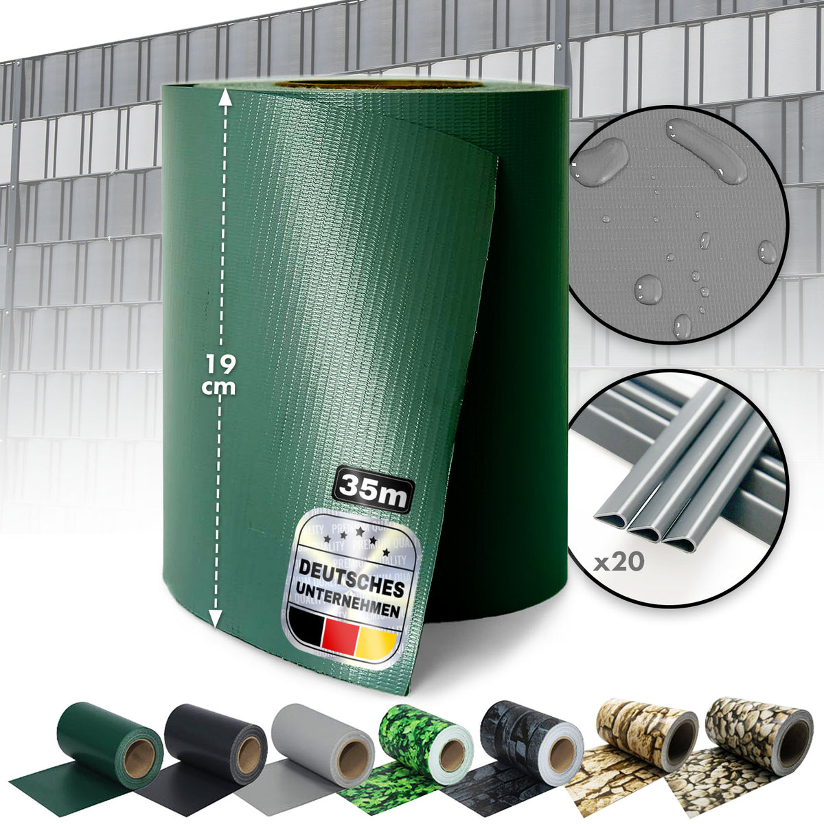 Bandes d'intimité en PVC | Pour clôtures à mailles | 3 couleurs + 4 motifs