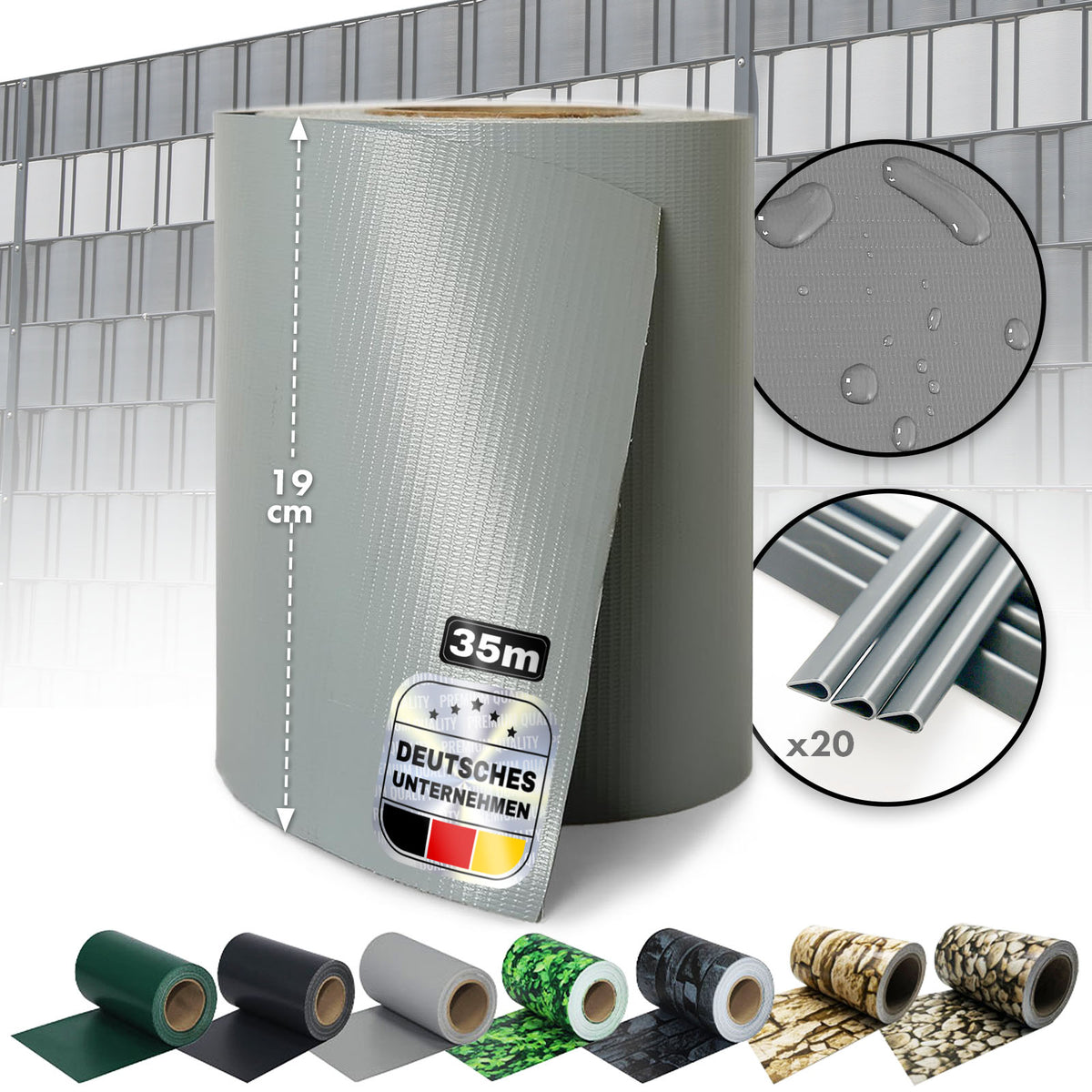 Bandes d'intimité en PVC | Pour clôtures à mailles | 3 couleurs + 4 motifs