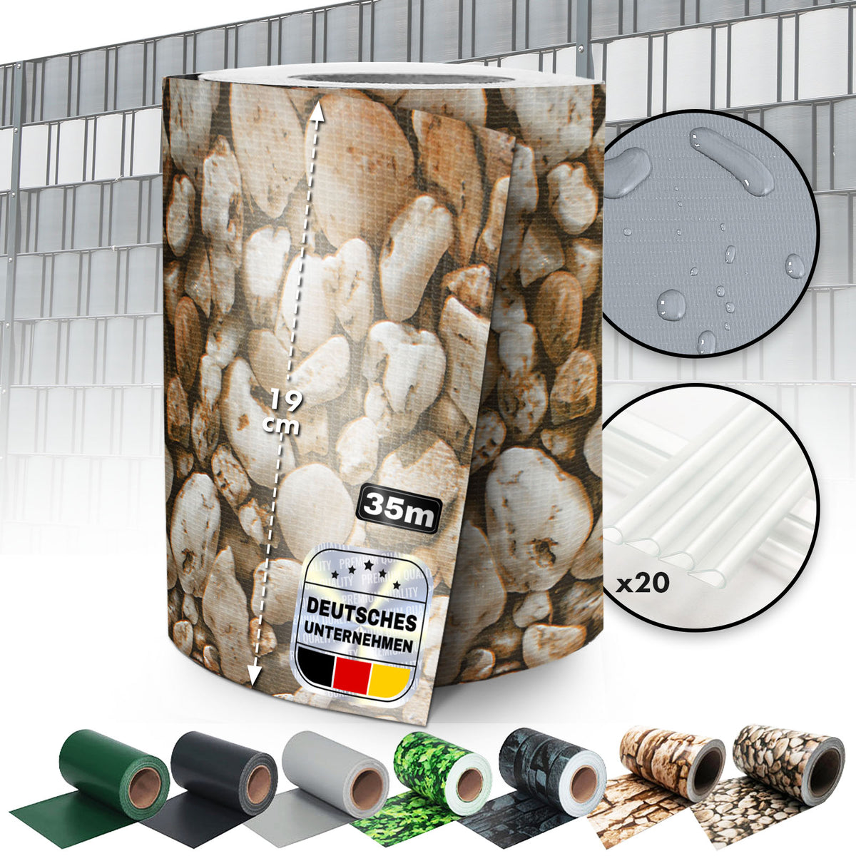 Bandes d'intimité en PVC | Pour clôtures à mailles | 3 couleurs + 4 motifs