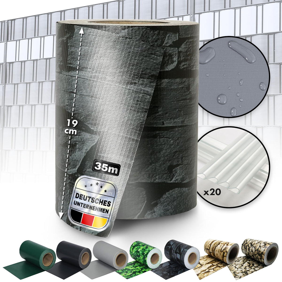 Bandes d'intimité en PVC | Pour clôtures à mailles | 3 couleurs + 4 motifs