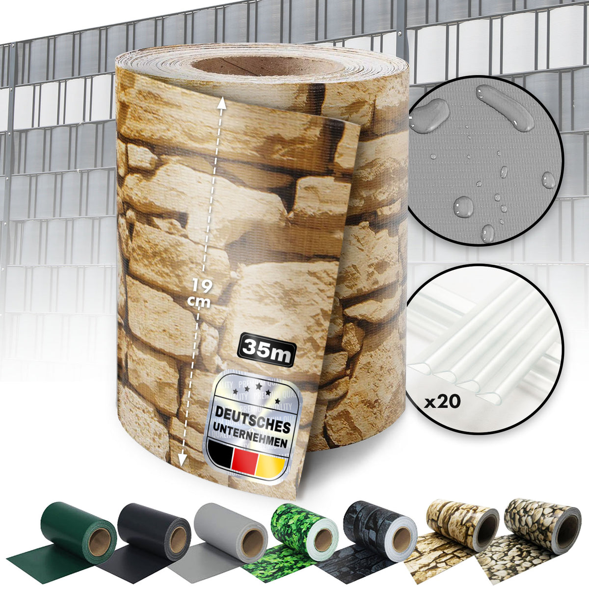 Bandes d'intimité en PVC | Pour clôtures à mailles | 3 couleurs + 4 motifs