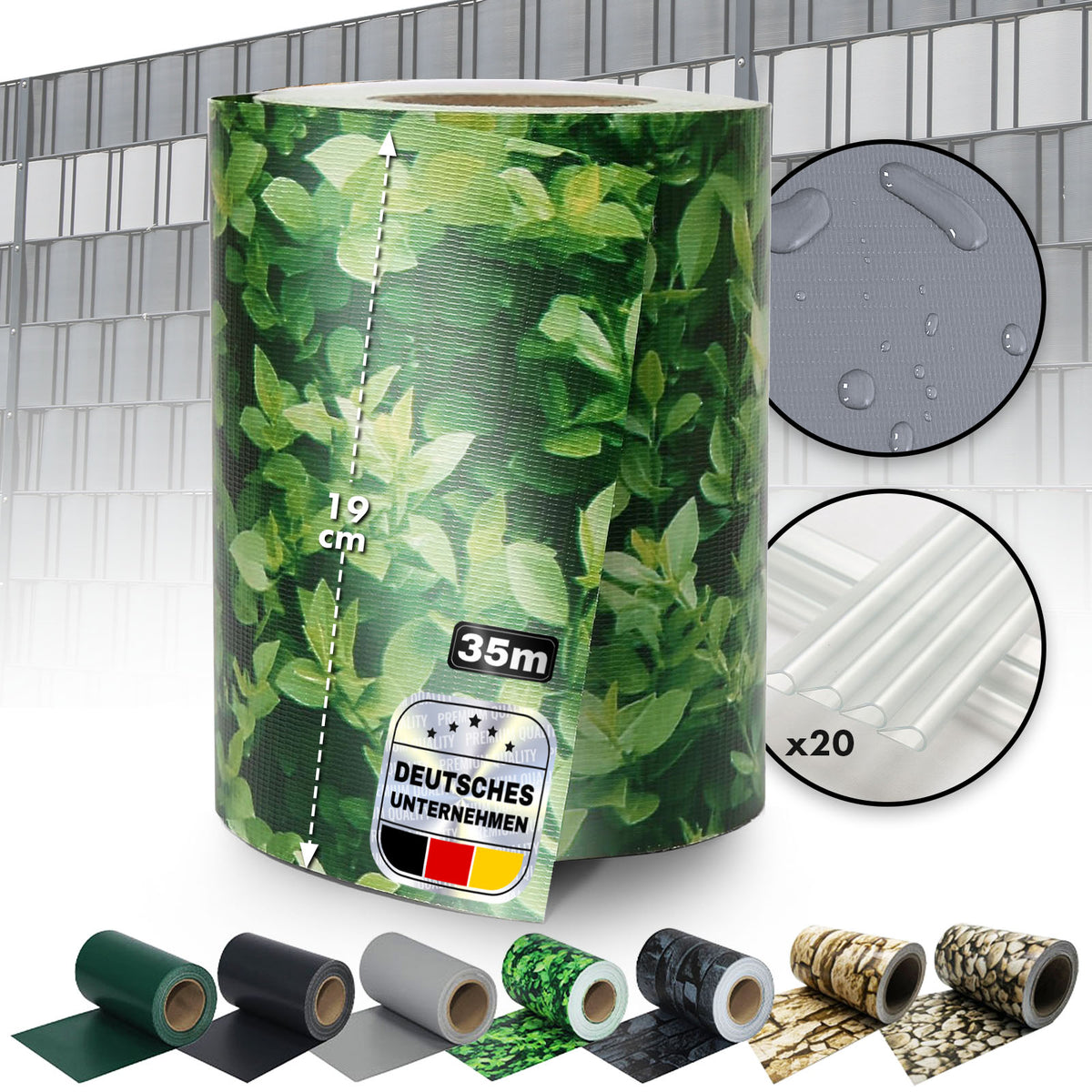 Bandes d'intimité en PVC | Pour clôtures à mailles | 3 couleurs + 4 motifs