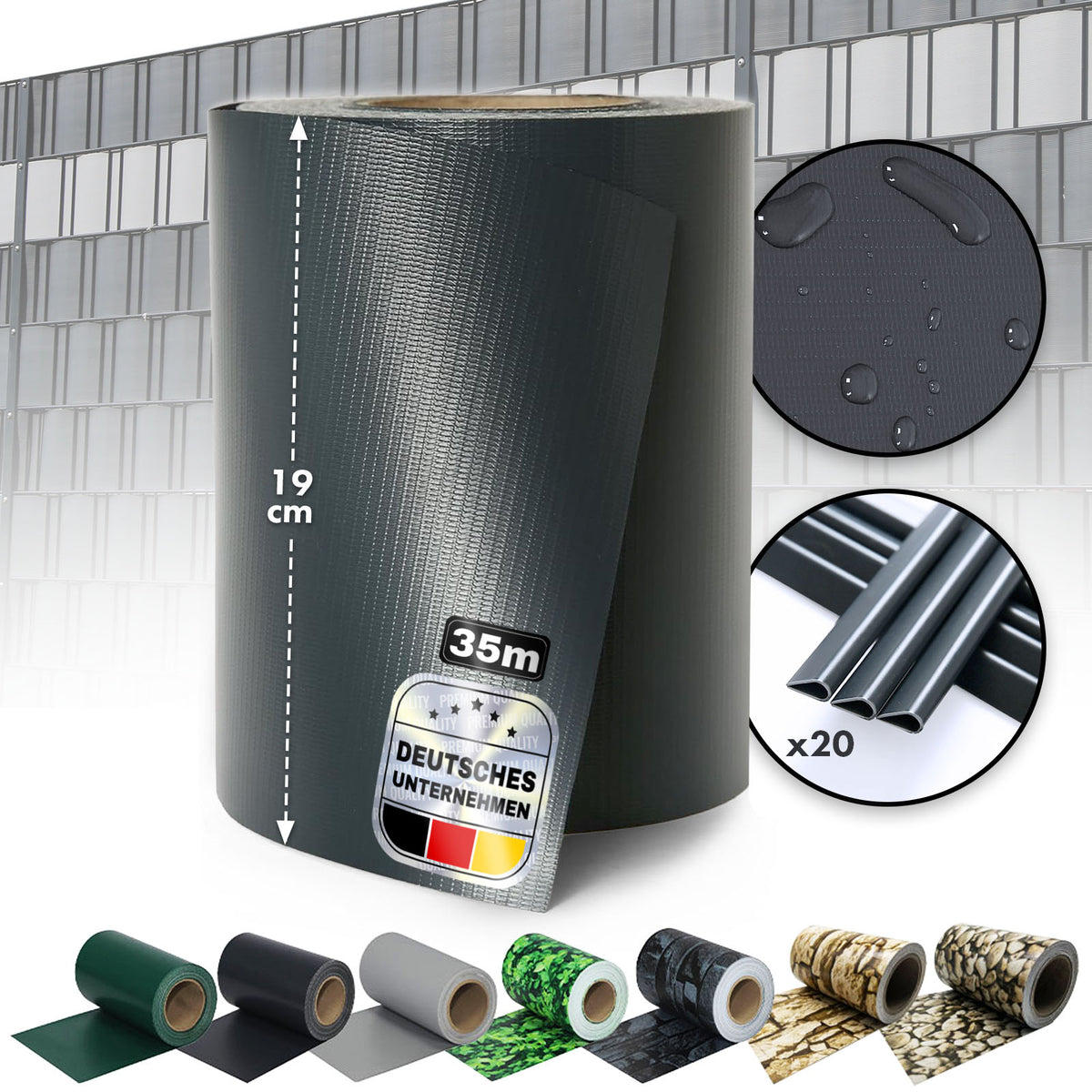 Bandes d'intimité en PVC | Pour clôtures à mailles | 3 couleurs + 4 motifs