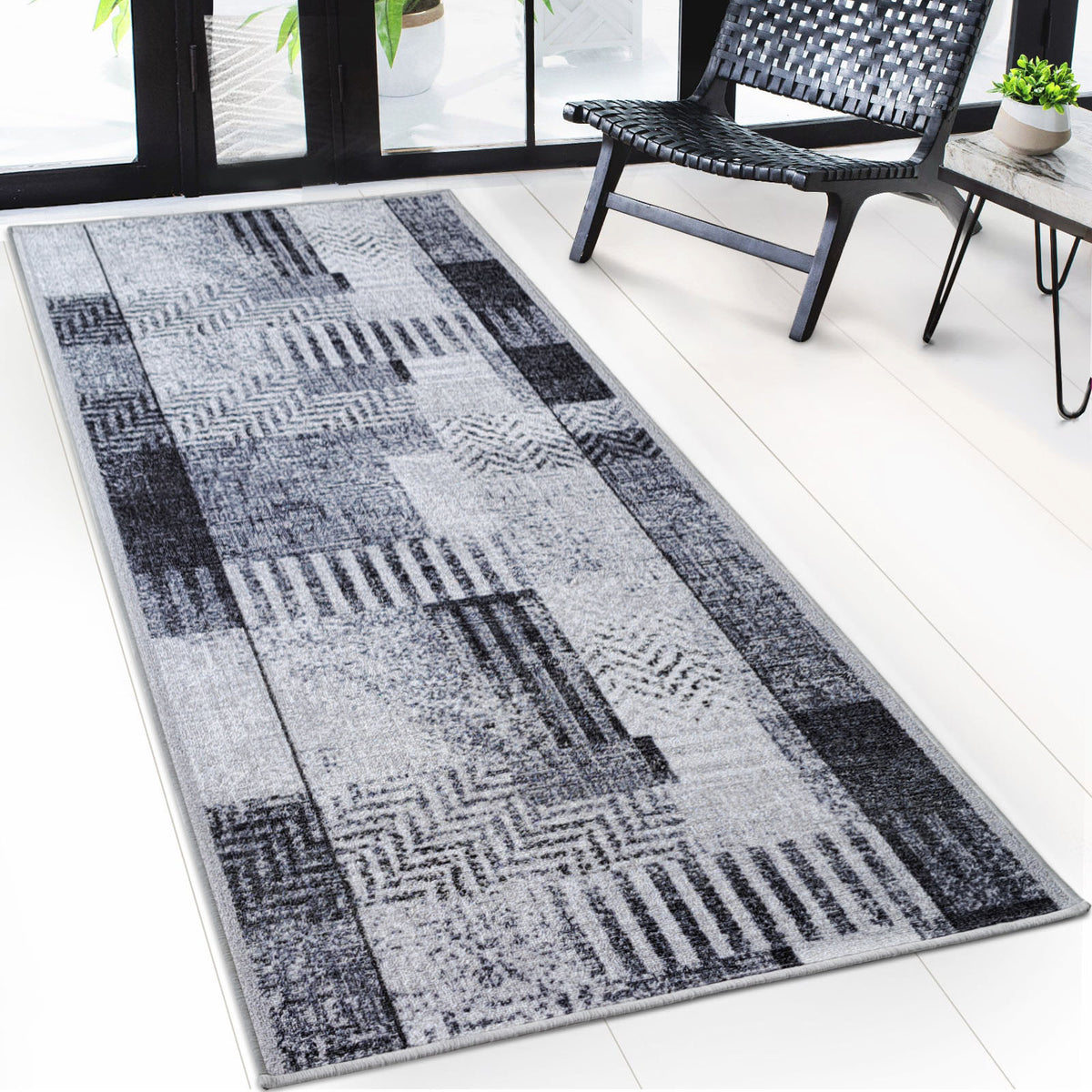 Tapis sur mesure | Cordoba | tons gris avec motifs | antidérapant & robuste | 80 cm de large