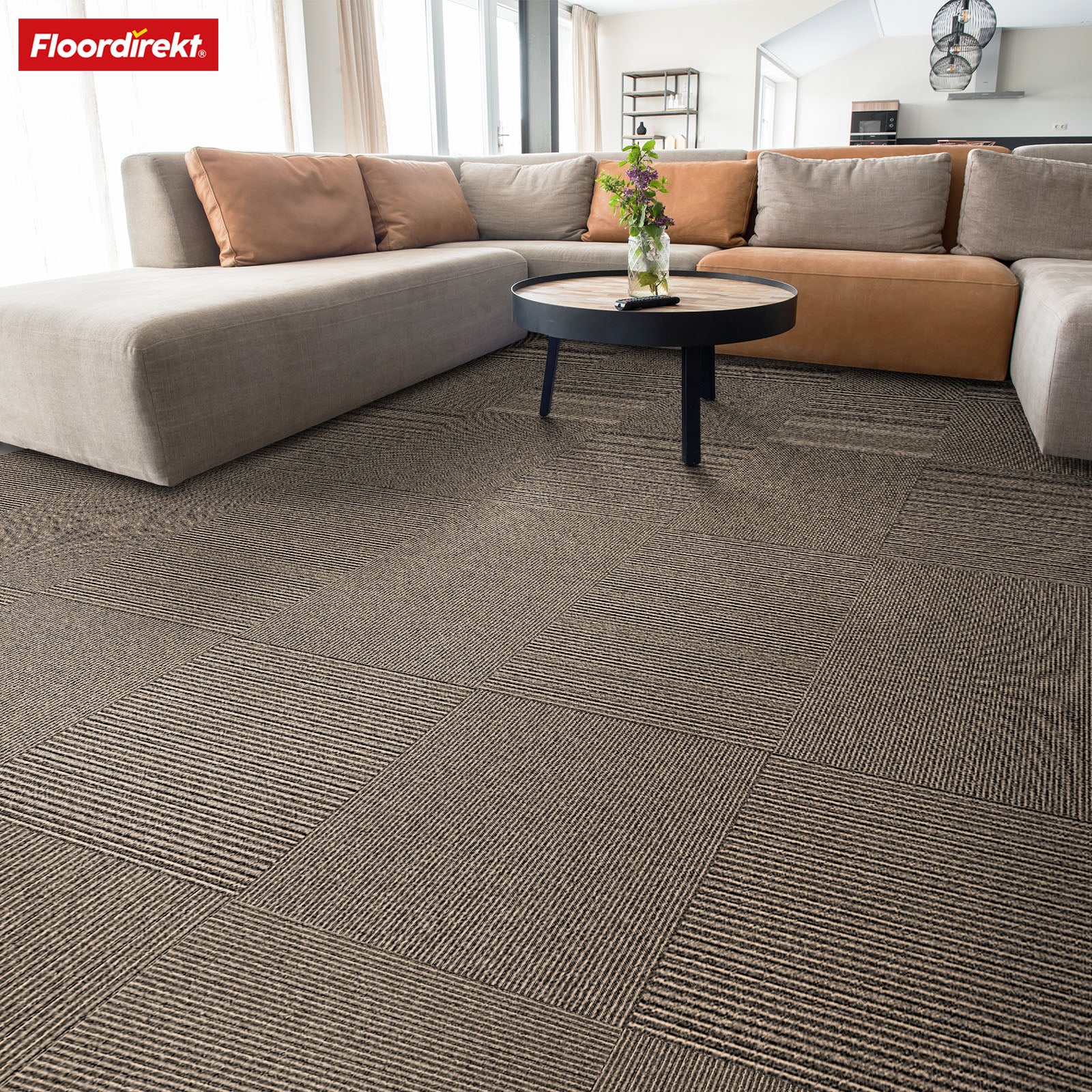 Dalles de moquette | Bern | 50 x 50 cm | Auto-portant avec motif à rayures | En anthracite, gris & beige pour les entreprises et les particuliers