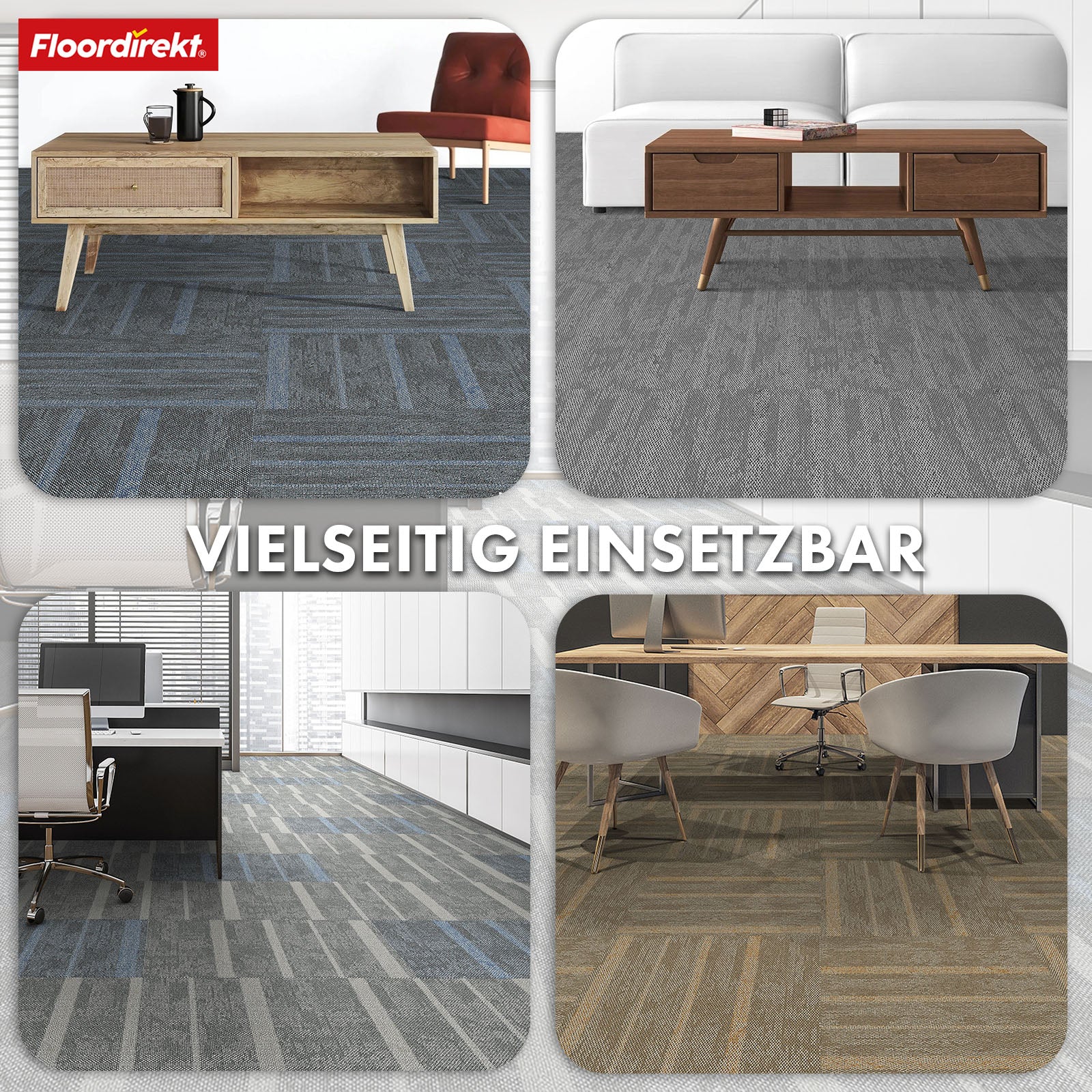 Dalles de moquette | Zürich | 50 x 50 cm | Idéal pour le bureau et la maison | Dalles design de haute qualité en 4 couleurs