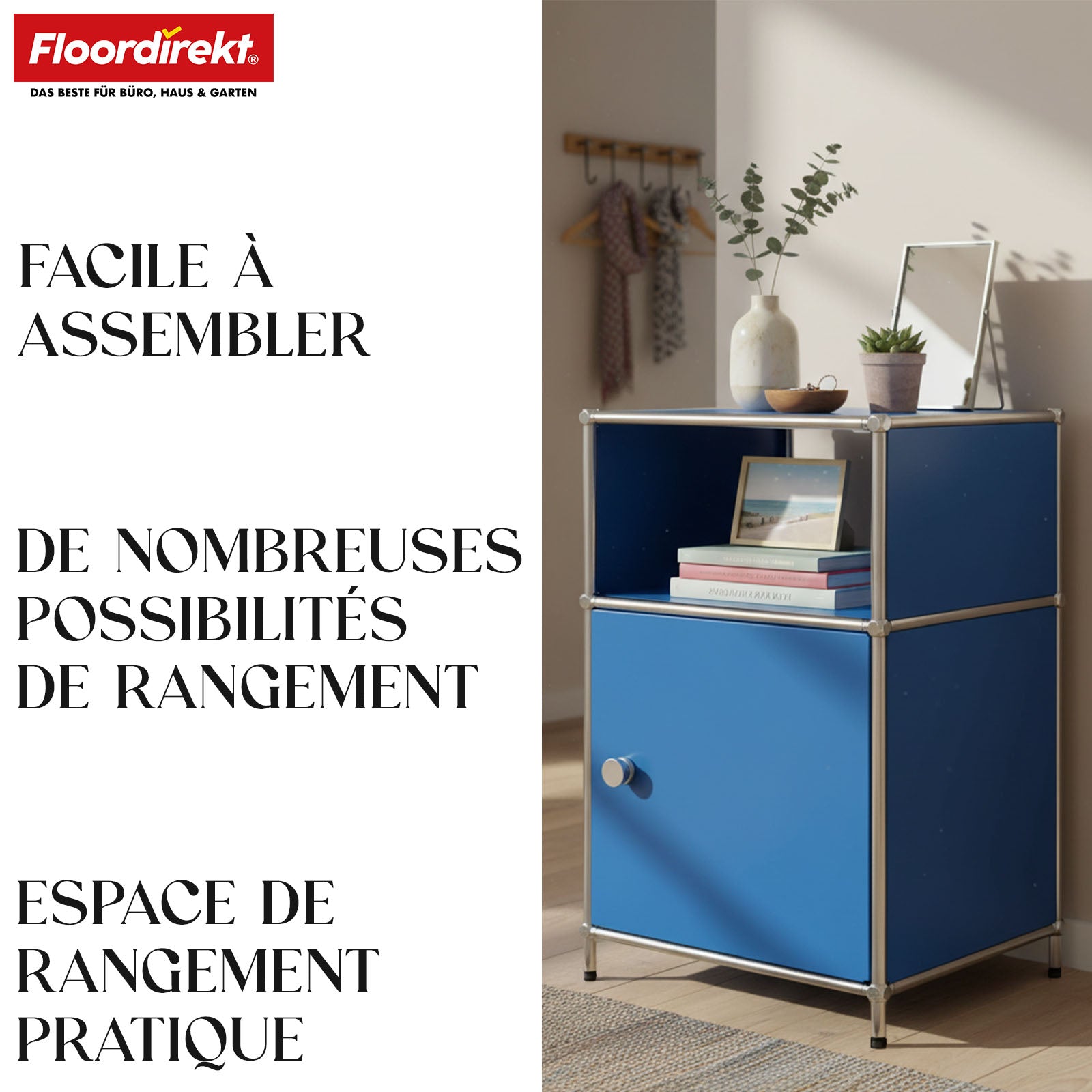 Étagère métallique | Concept Epure MK-040 | Étagère de rangement à 3 niveaux avec porte et tablettes | Disponible en plusieurs couleurs