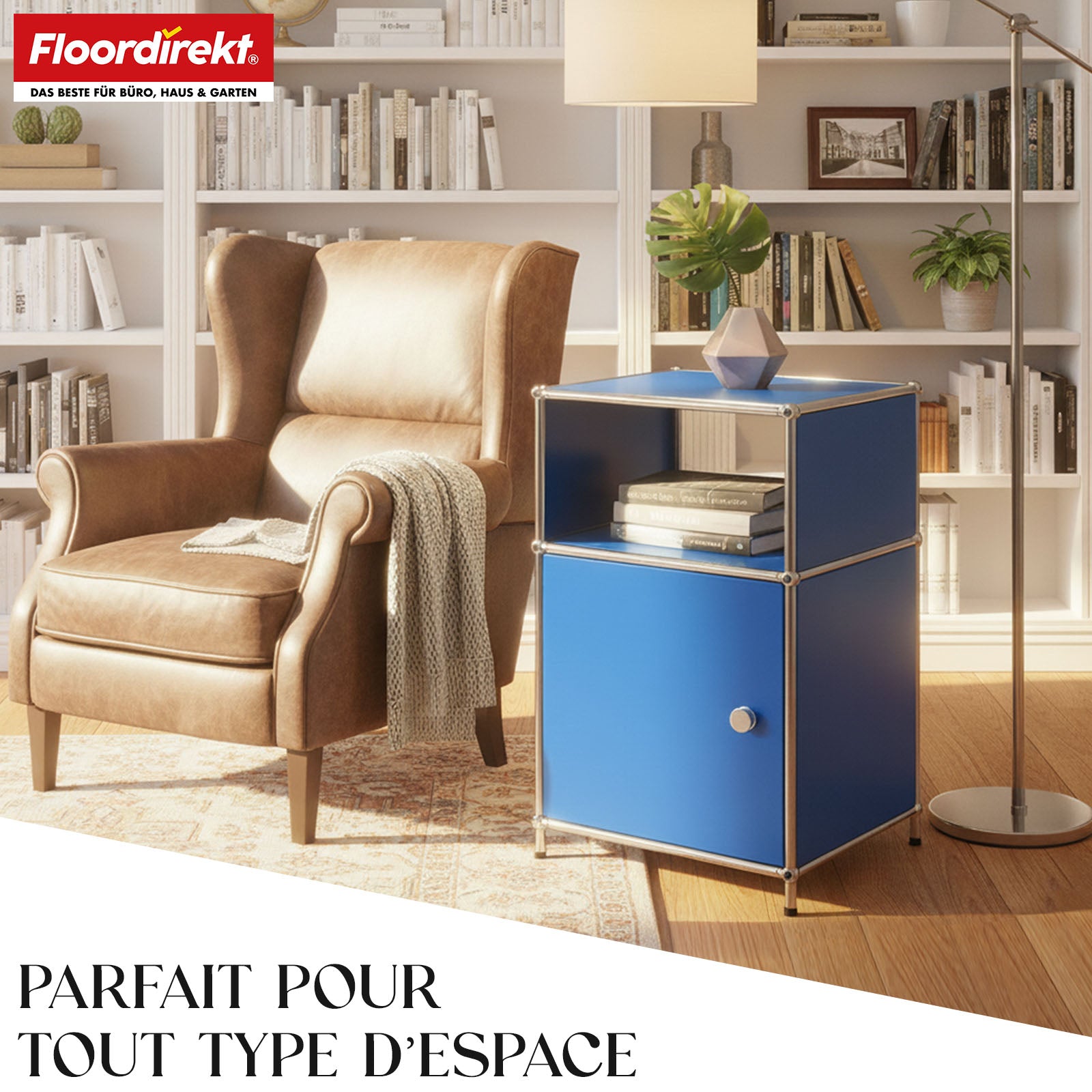 Étagère métallique | Concept Epure MK-040 | Étagère de rangement à 3 niveaux avec porte et tablettes | Disponible en plusieurs couleurs