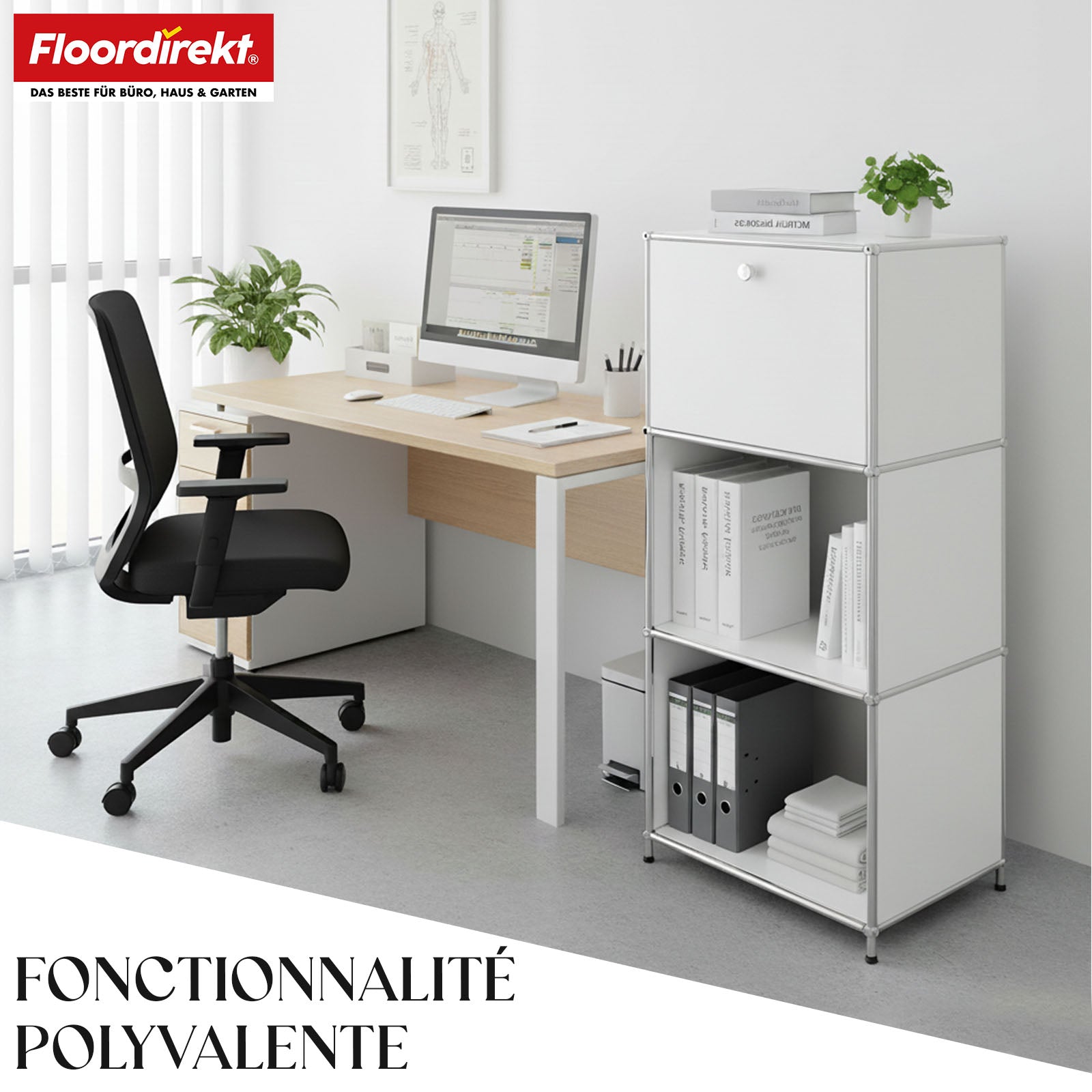 Étagère métallique | Concept Epure MK-107 | Étagère de rangement à 4 niveaux avec compartiment verrouillable et tablettes | Disponible en plusieurs couleurs