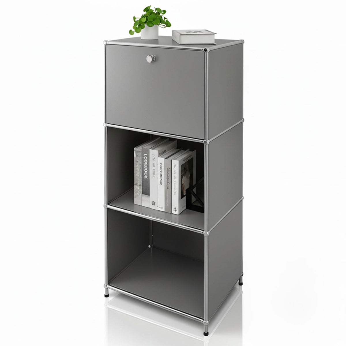 Étagère métallique | Concept Epure MK-107 | Étagère de rangement à 4 niveaux avec compartiment verrouillable et tablettes | Disponible en plusieurs couleurs