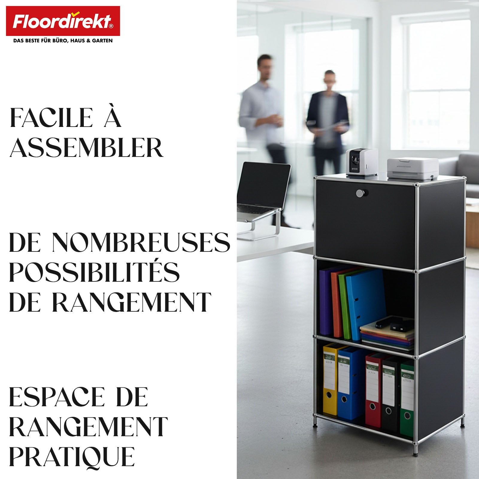 Étagère métallique | Concept Epure MK-107 | Étagère de rangement à 4 niveaux avec compartiment verrouillable et tablettes | Disponible en plusieurs couleurs