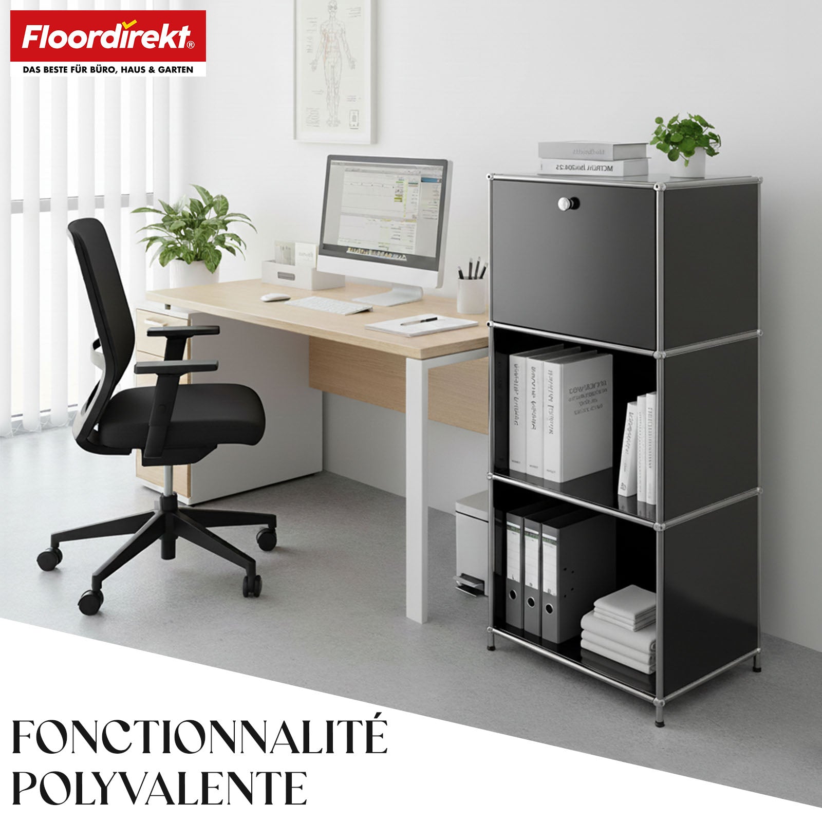 Étagère métallique | Concept Epure MK-107 | Étagère de rangement à 4 niveaux avec compartiment verrouillable et tablettes | Disponible en plusieurs couleurs