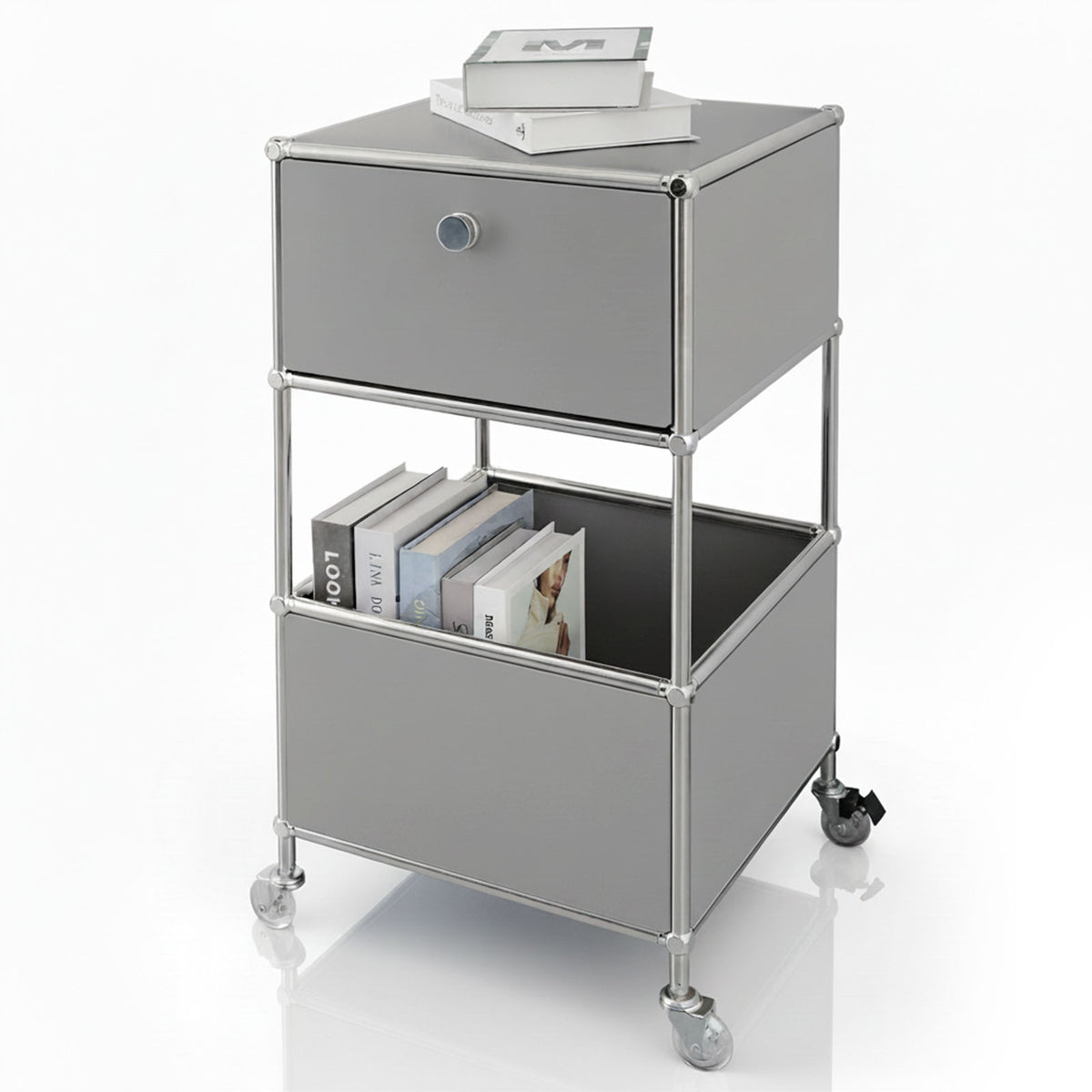 Étagère métallique | Concept Epure MK-145 | Caisson à roulettes à 3 niveaux avec tiroir et étagères | Disponible en plusieurs couleurs