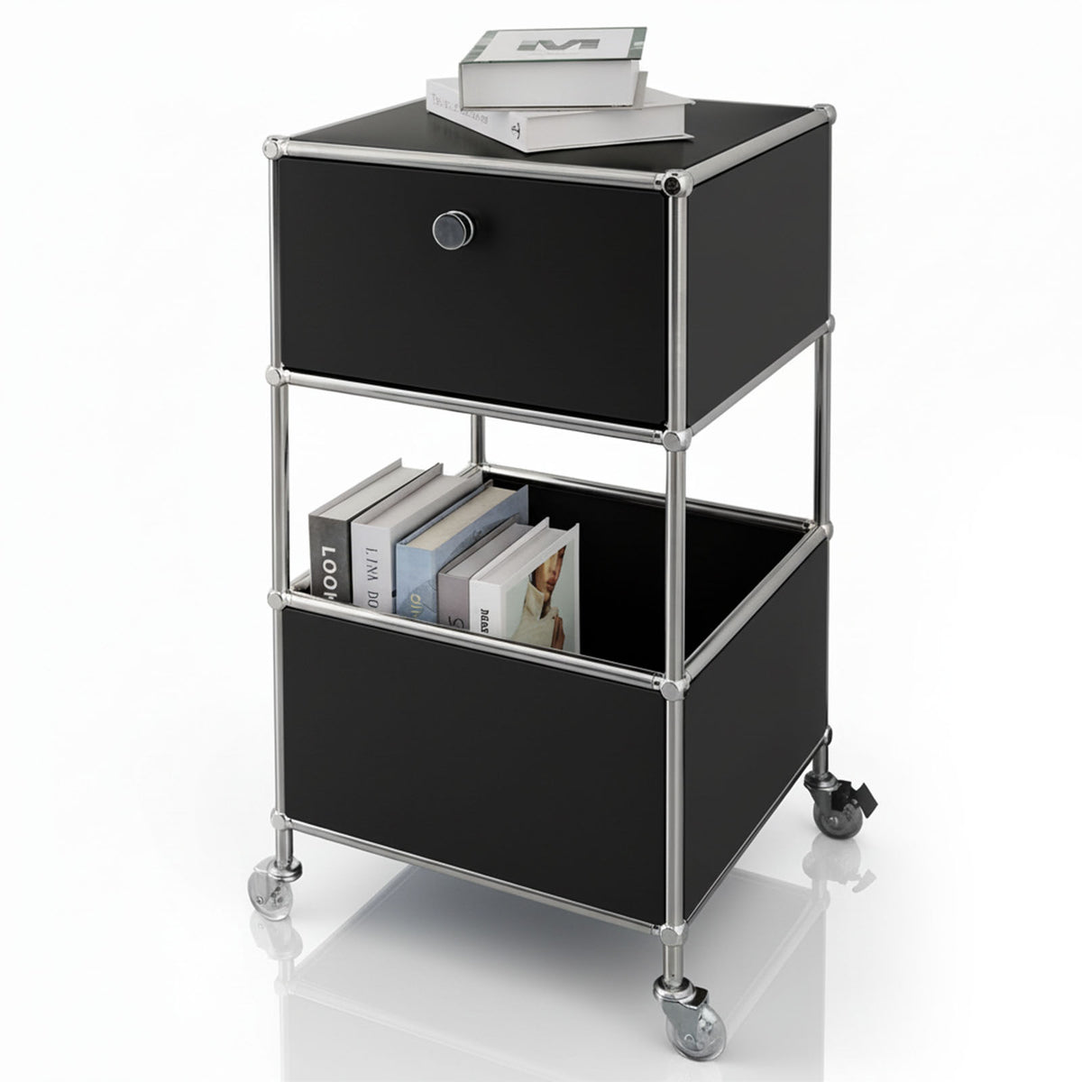 Étagère métallique | Concept Epure MK-145 | Caisson à roulettes à 3 niveaux avec tiroir et étagères | Disponible en plusieurs couleurs